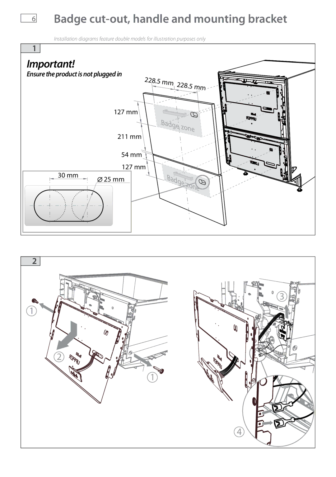 Fisher & Paykel DS605I, DD605I manual Badge cut-out, handle and mounting bracket 