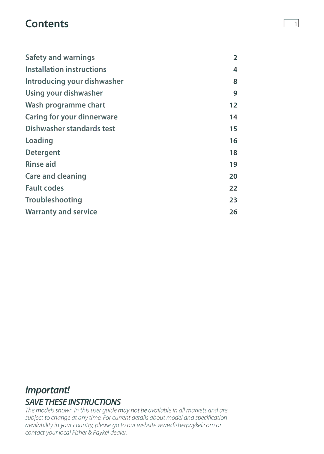 Fisher & Paykel DW60 installation instructions Contents 