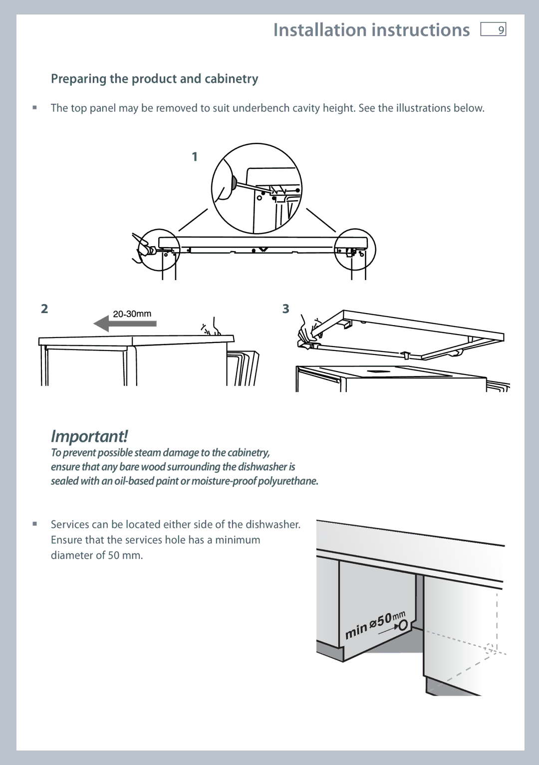 Fisher & Paykel DW60CE, DW60CC manual Preparing the product and cabinetry 