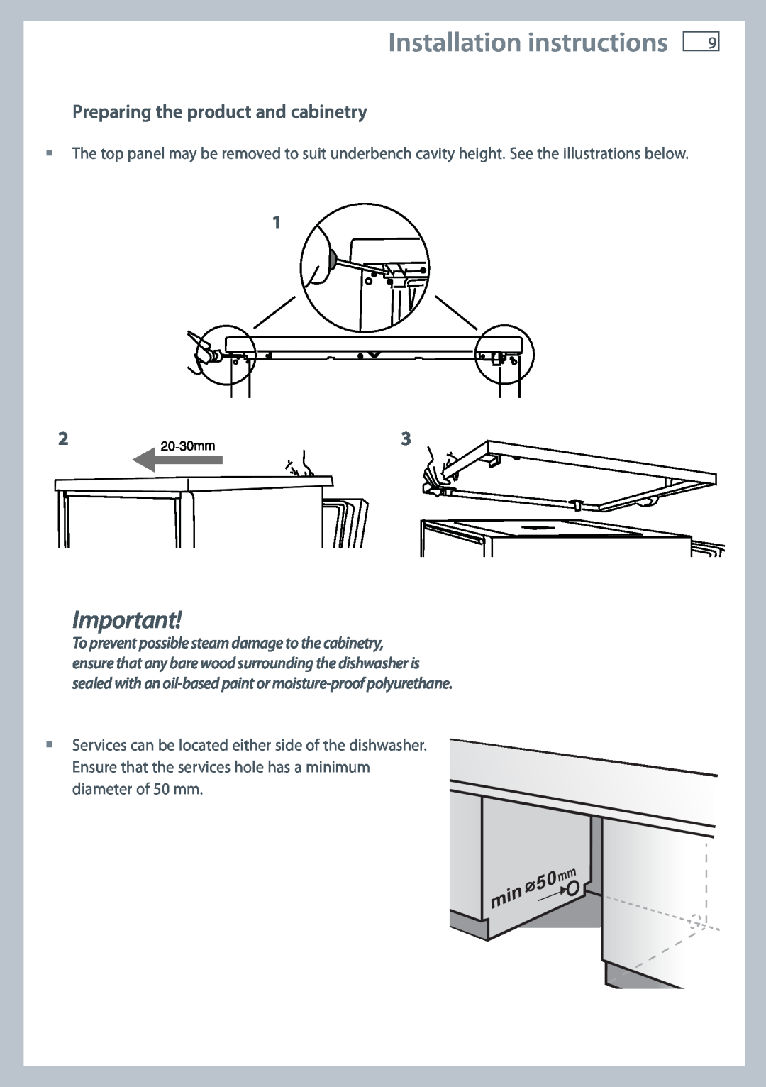 Fisher & Paykel DW60CE, DW60CC manual Installation instructions, Preparing the product and cabinetry 