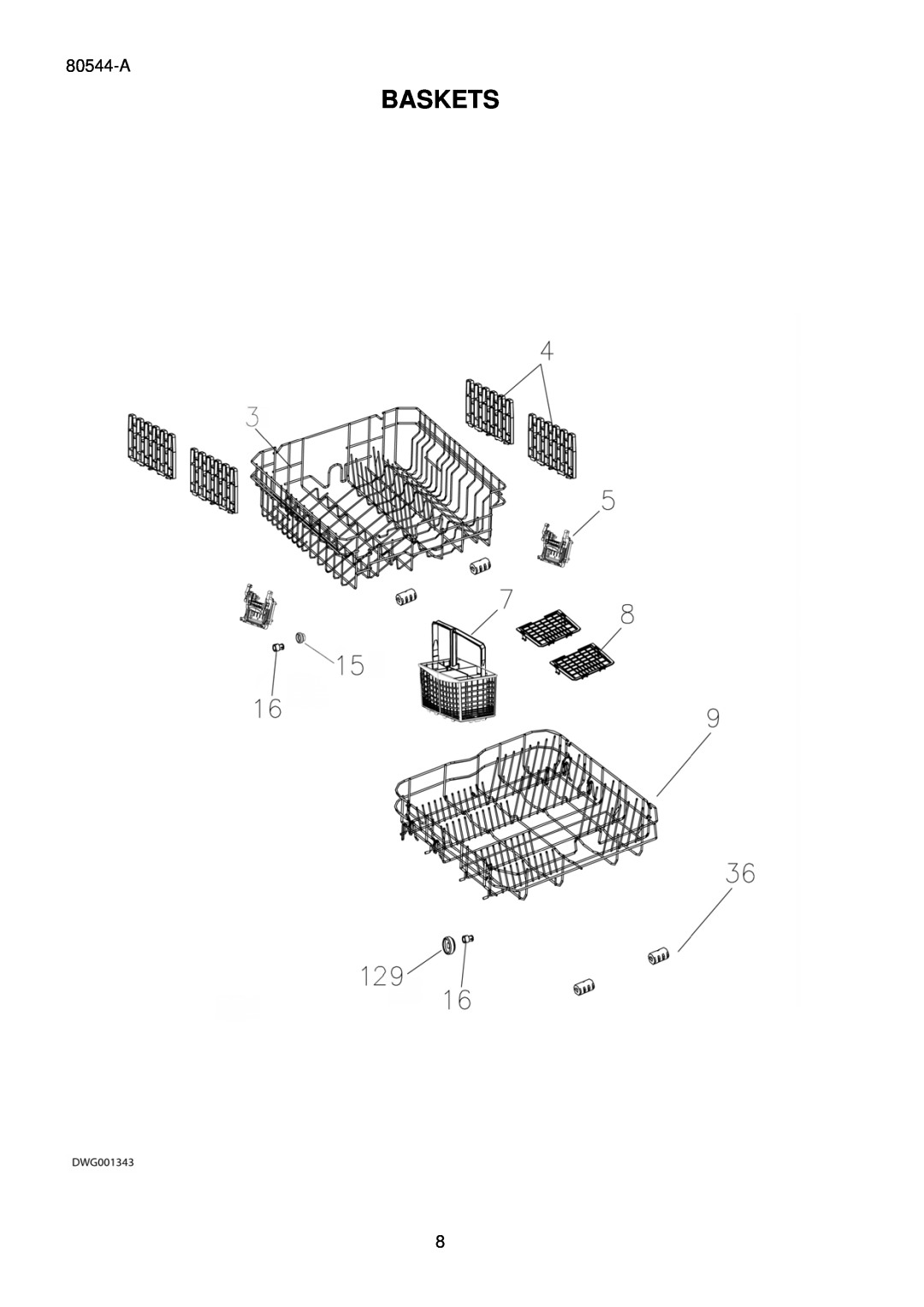 Fisher & Paykel DW60CDX2 FP NZ/AU manual Baskets, 80544-A 