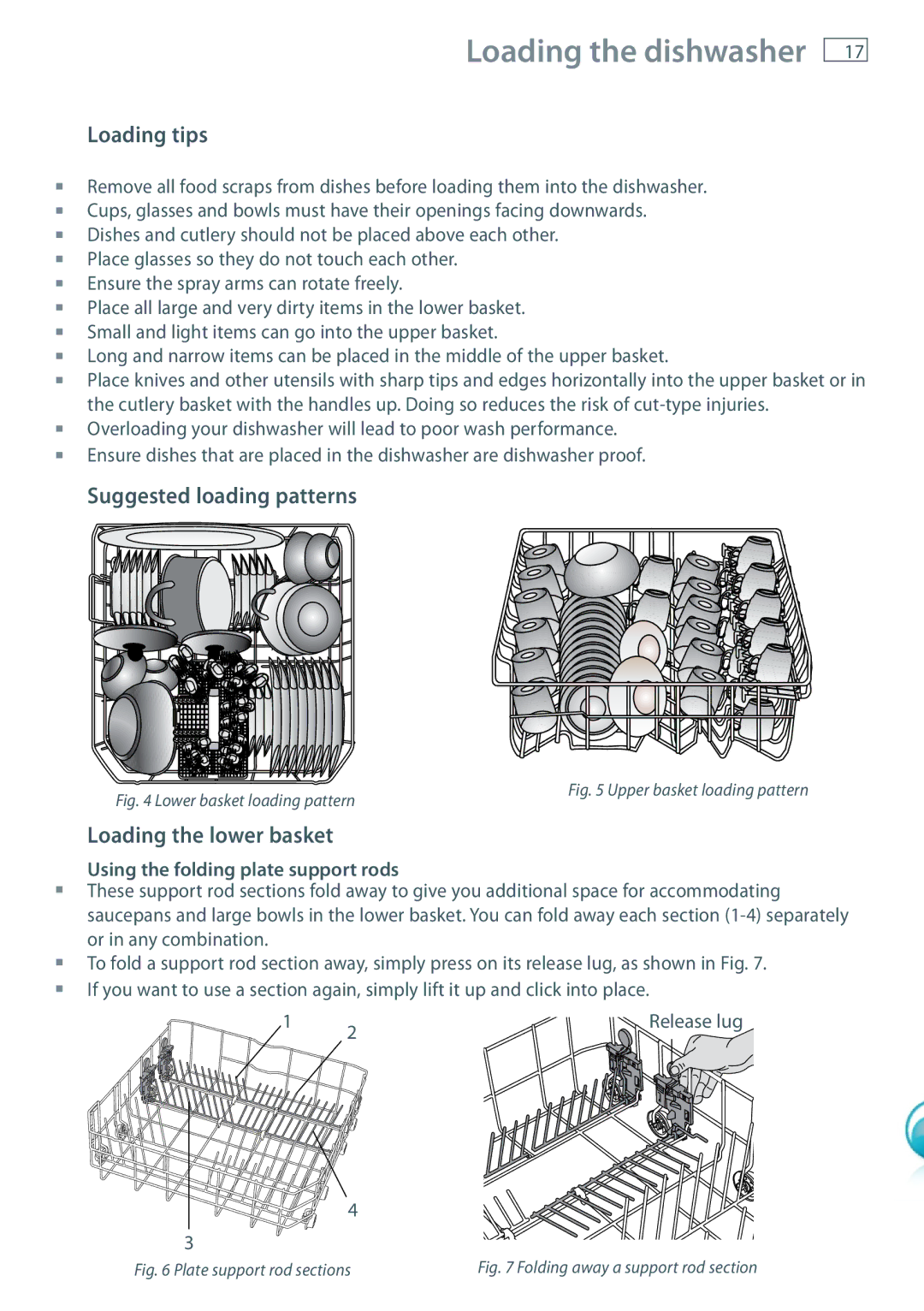 Fisher & Paykel DW60DOX Loading the dishwasher, Loading tips, Suggested loading patterns, Loading the lower basket 