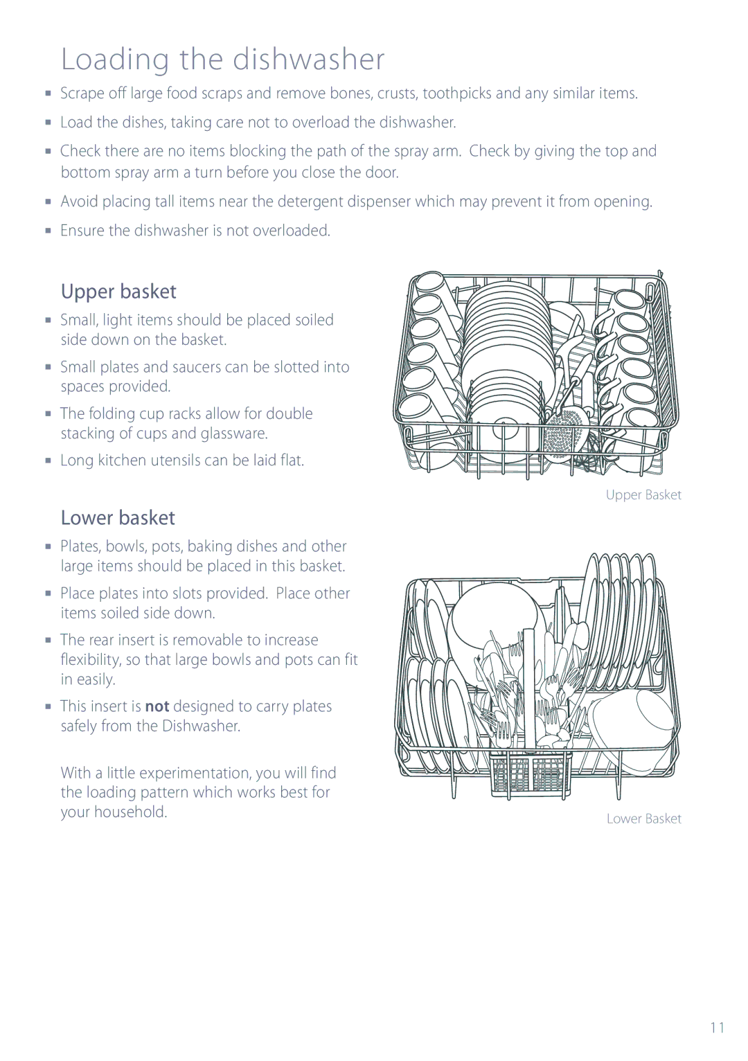 Fisher & Paykel DW820, DW920 installation instructions Loading the dishwasher, Upper basket, Lower basket 