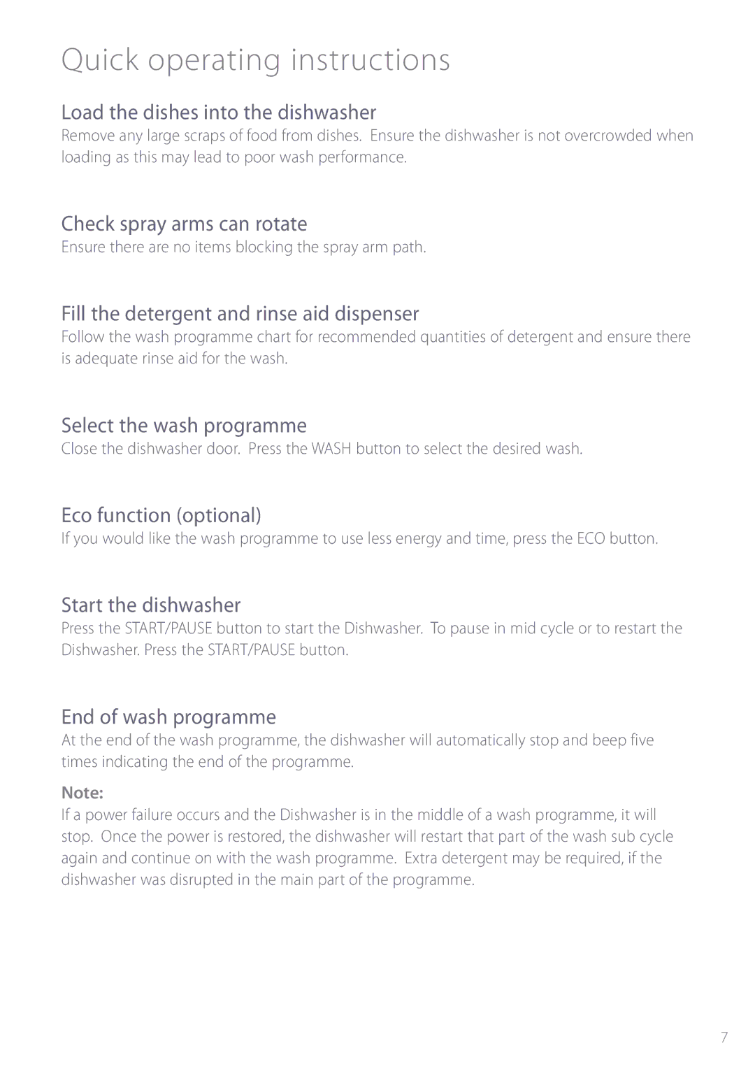 Fisher & Paykel DW820, DW920 installation instructions Quick operating instructions 