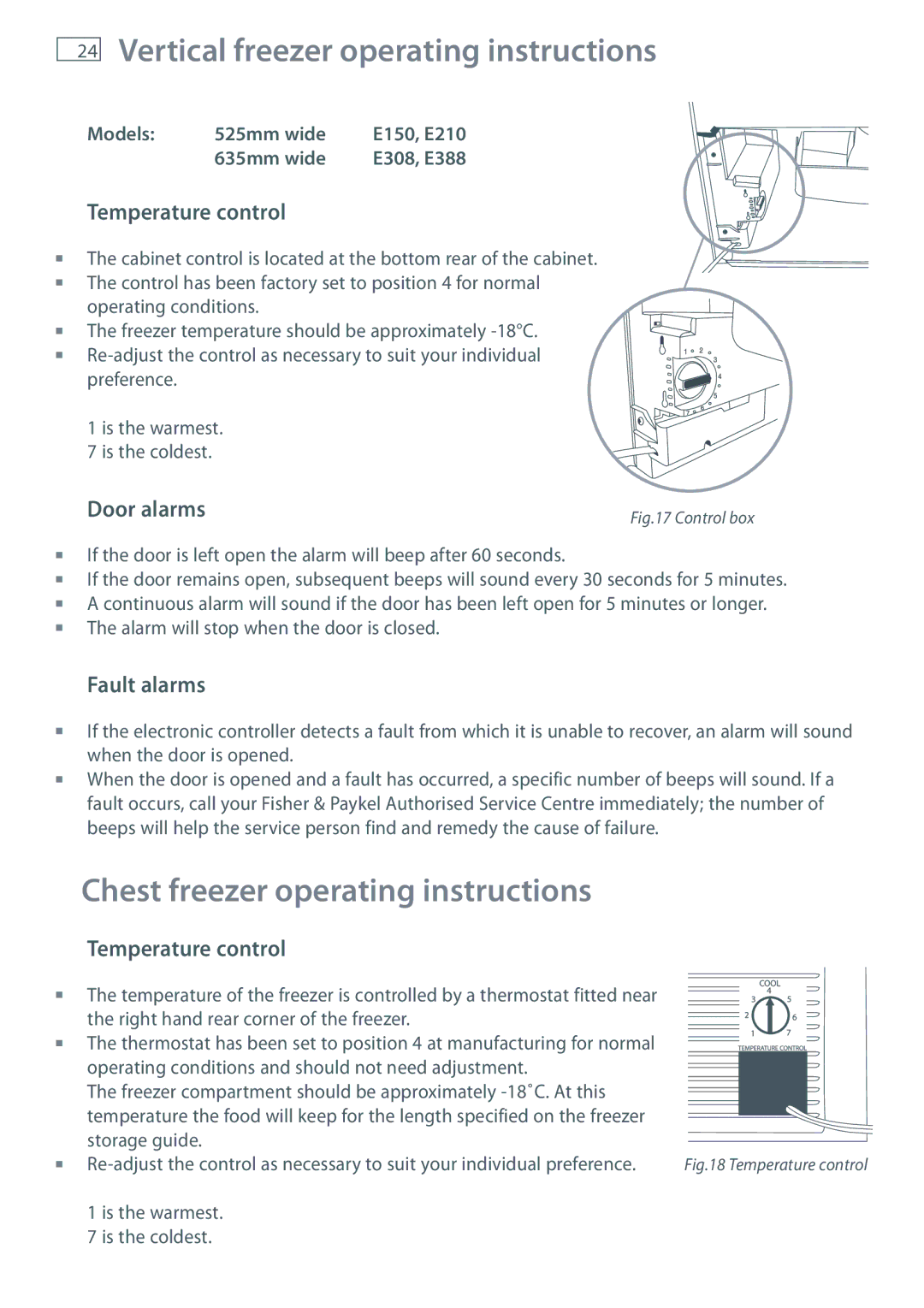 Fisher & Paykel E440T, E413T, E415H, E442B Vertical freezer operating instructions, Chest freezer operating instructions 