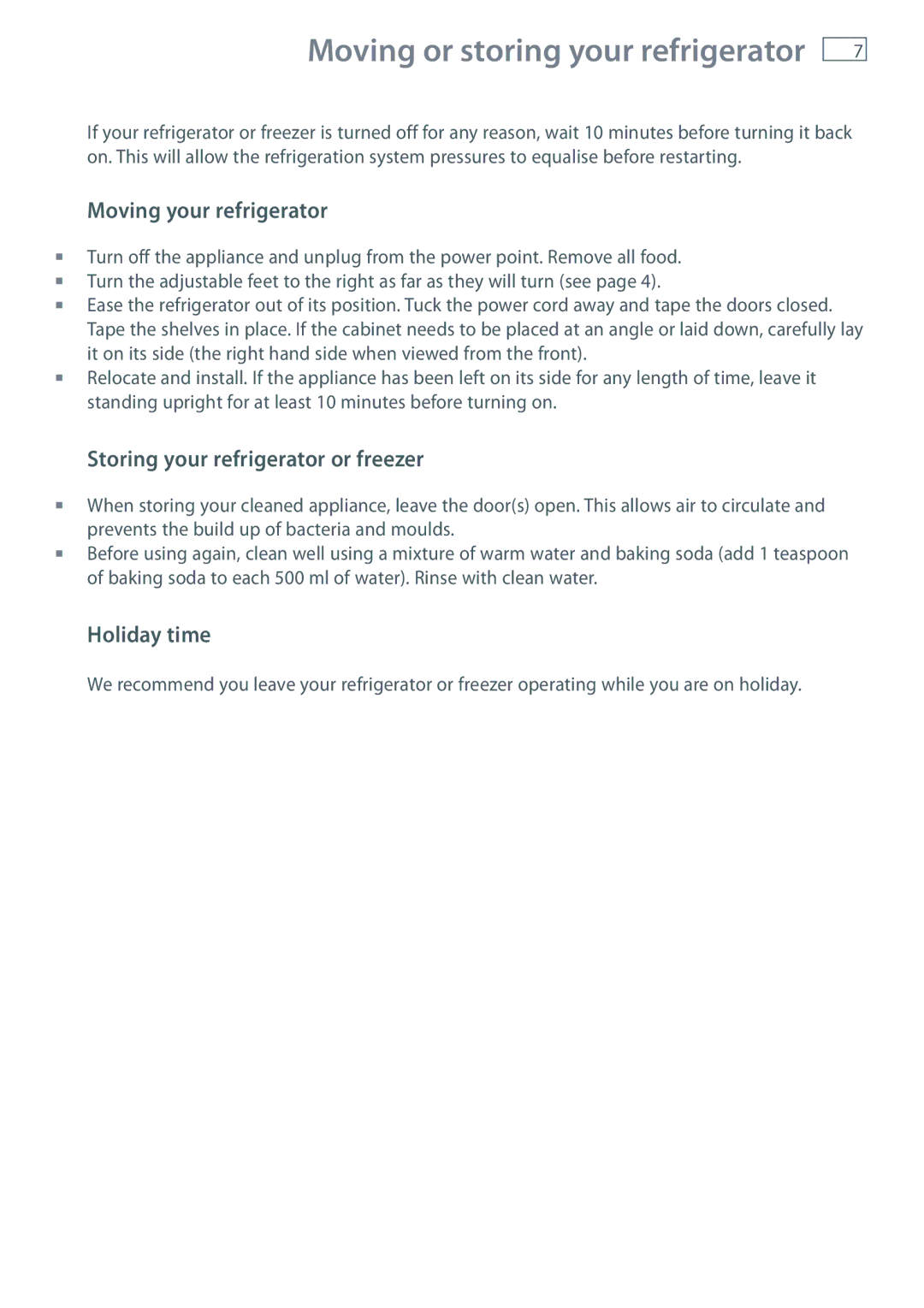 Fisher & Paykel E372B Moving or storing your refrigerator, Moving your refrigerator, Storing your refrigerator or freezer 