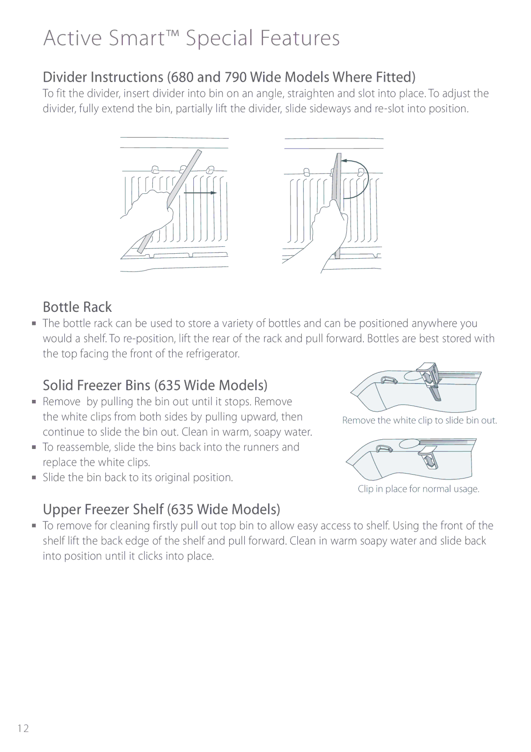 Fisher & Paykel E440T manual Divider Instructions 680 and 790 Wide Models Where Fitted, Bottle Rack 