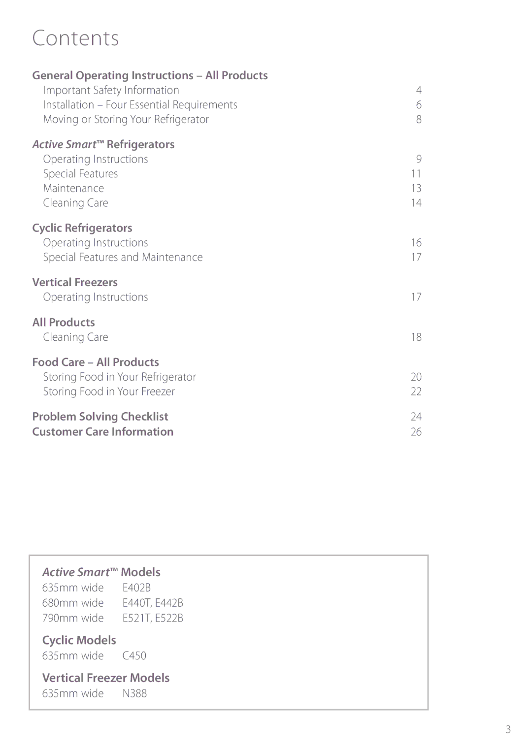 Fisher & Paykel E440T manual Contents 