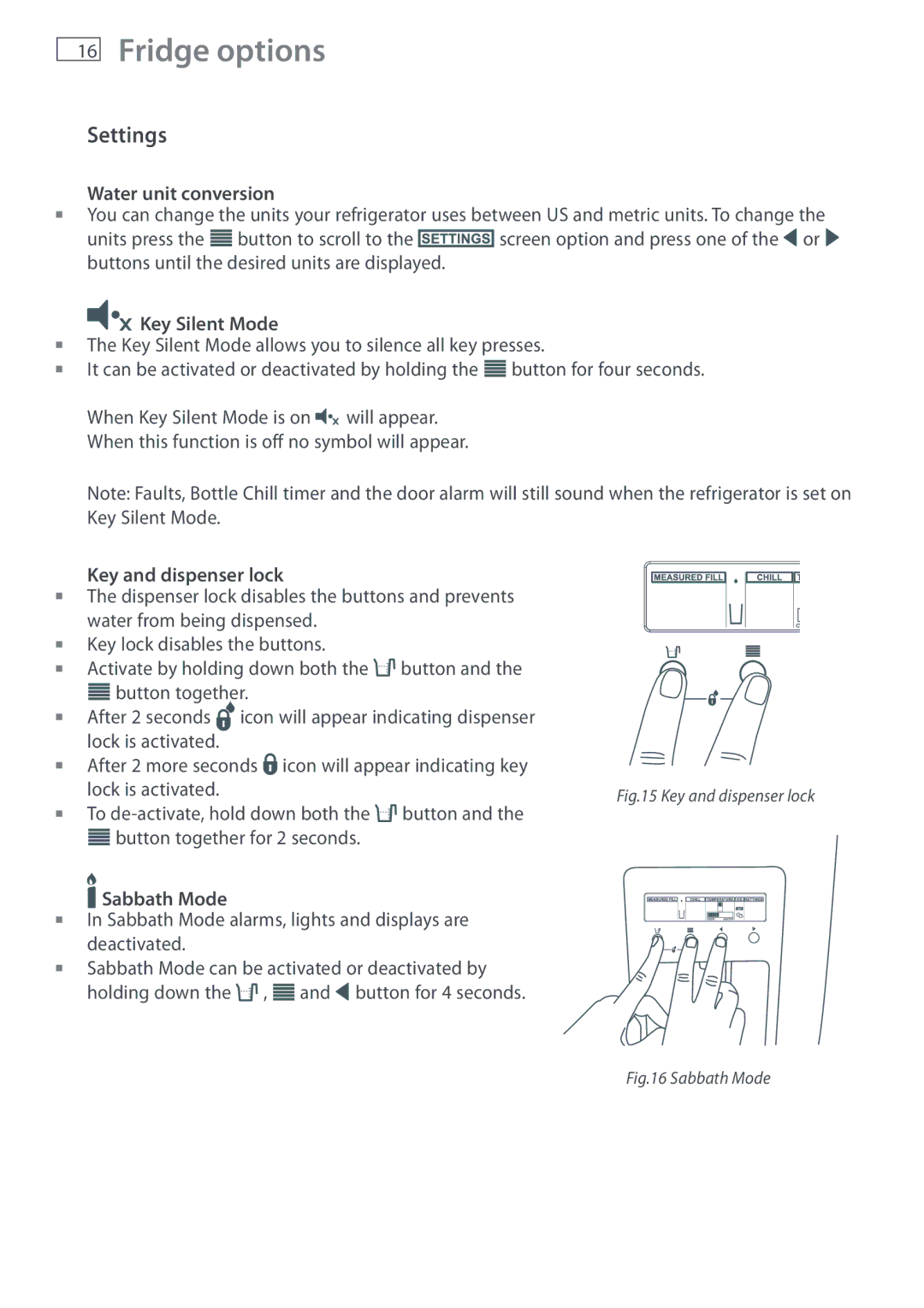 Fisher & Paykel E442B, E402B installation instructions Settings, Water unit conversion 