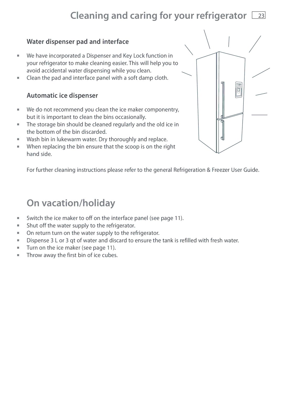 Fisher & Paykel E402B, E442B On vacation/holiday, Water dispenser pad and interface, Automatic ice dispenser 