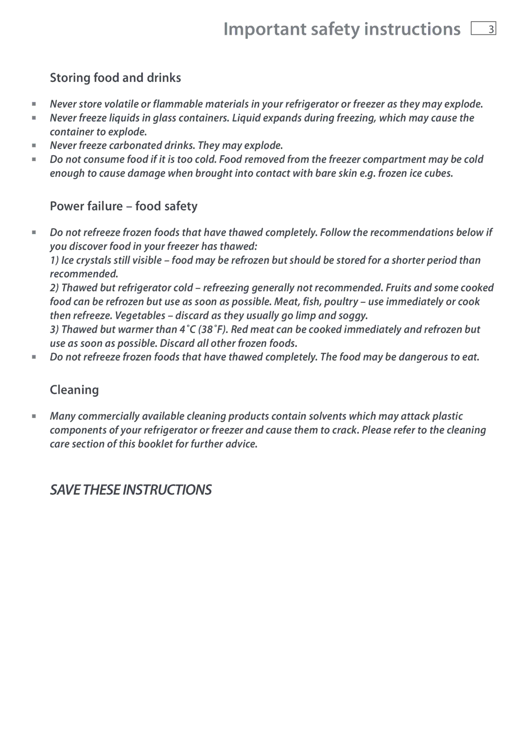 Fisher & Paykel E402B, E442B installation instructions Storing food and drinks, Power failure food safety, Cleaning 