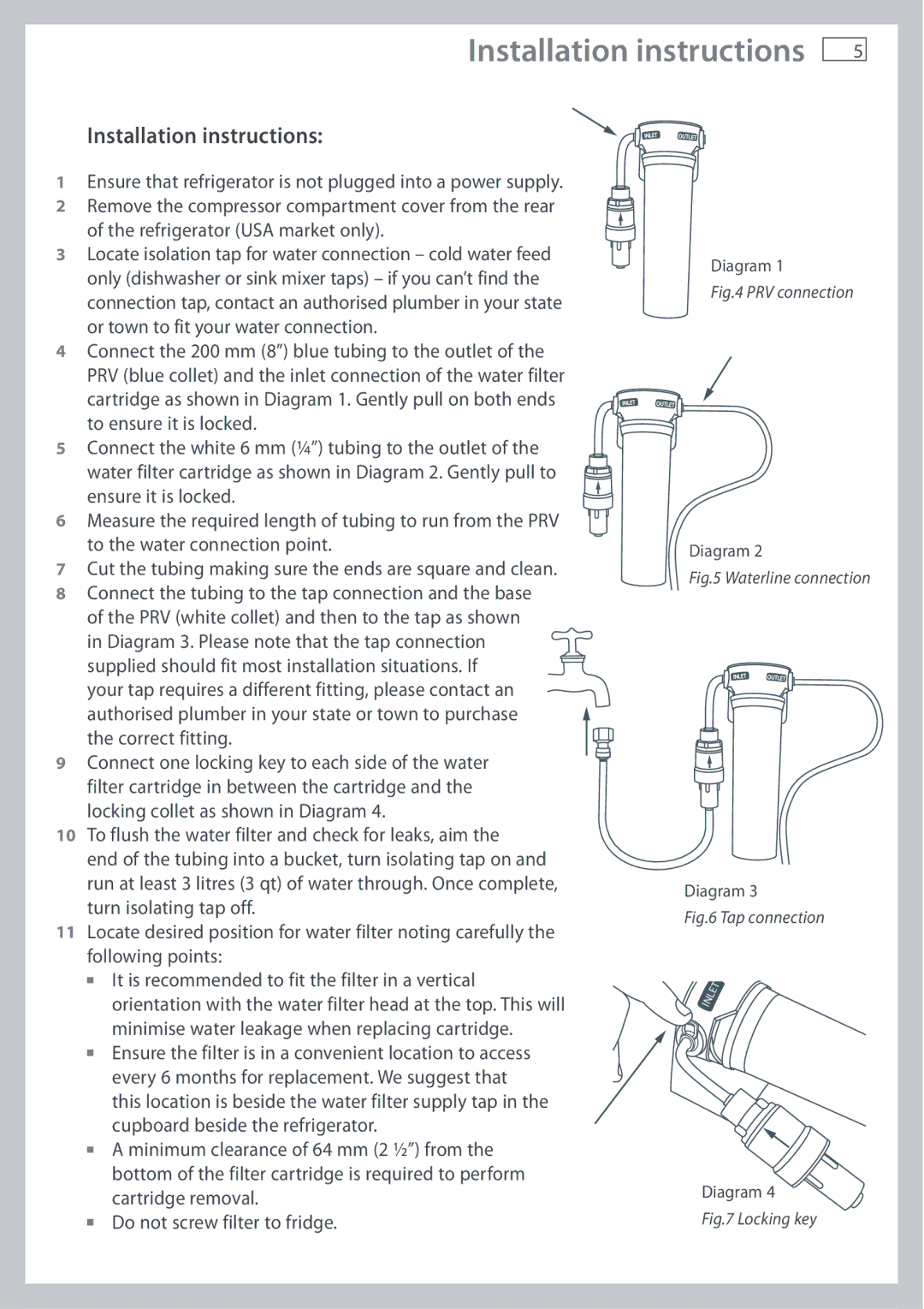 Fisher & Paykel E402B, E442B installation instructions Installation instructions, PRV connection 