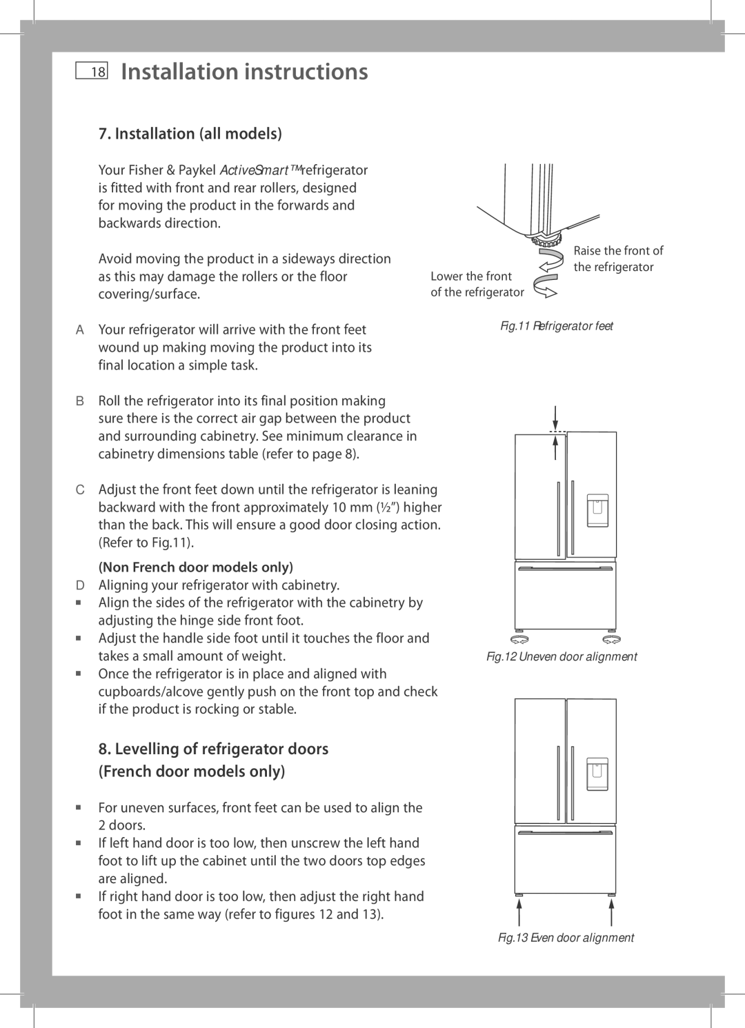 Fisher & Paykel RF610A, E442B, RF522A, RF522W, RF540A, E522B, E402B, E406B Installation all models, Non French door models only 