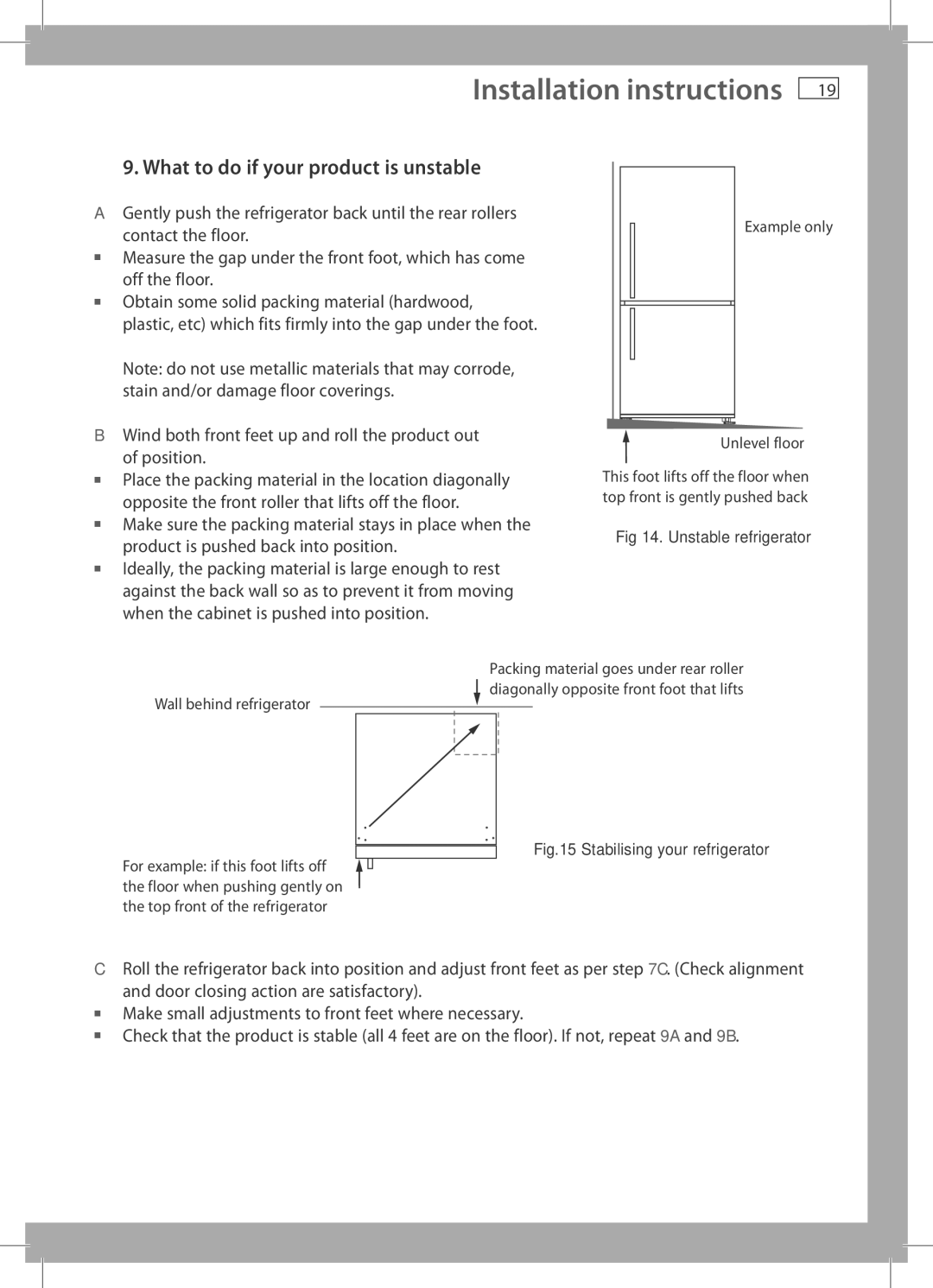 Fisher & Paykel RF522W, E442B, RF522A, RF610A, RF540A, E522B What to do if your product is unstable, Unstable refrigerator 