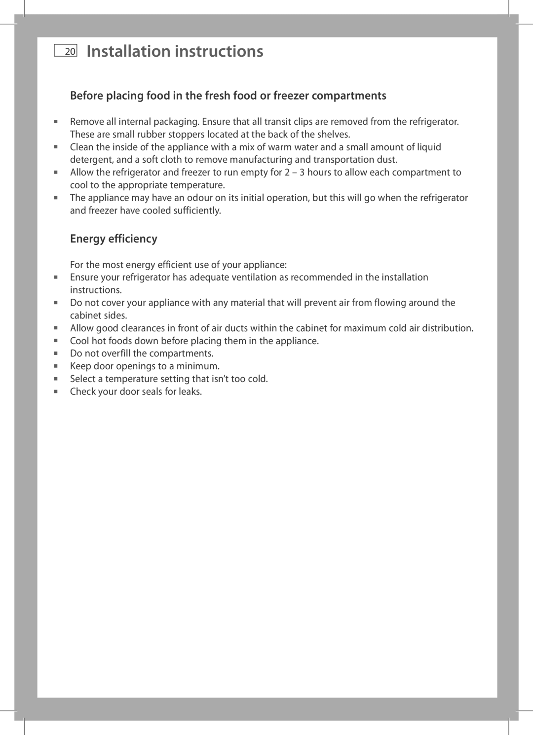 Fisher & Paykel RF540A, E442B, RF522A, RF610A, RF522W, E522B, E402B, E406B, E372B installation instructions Energy efficiency 