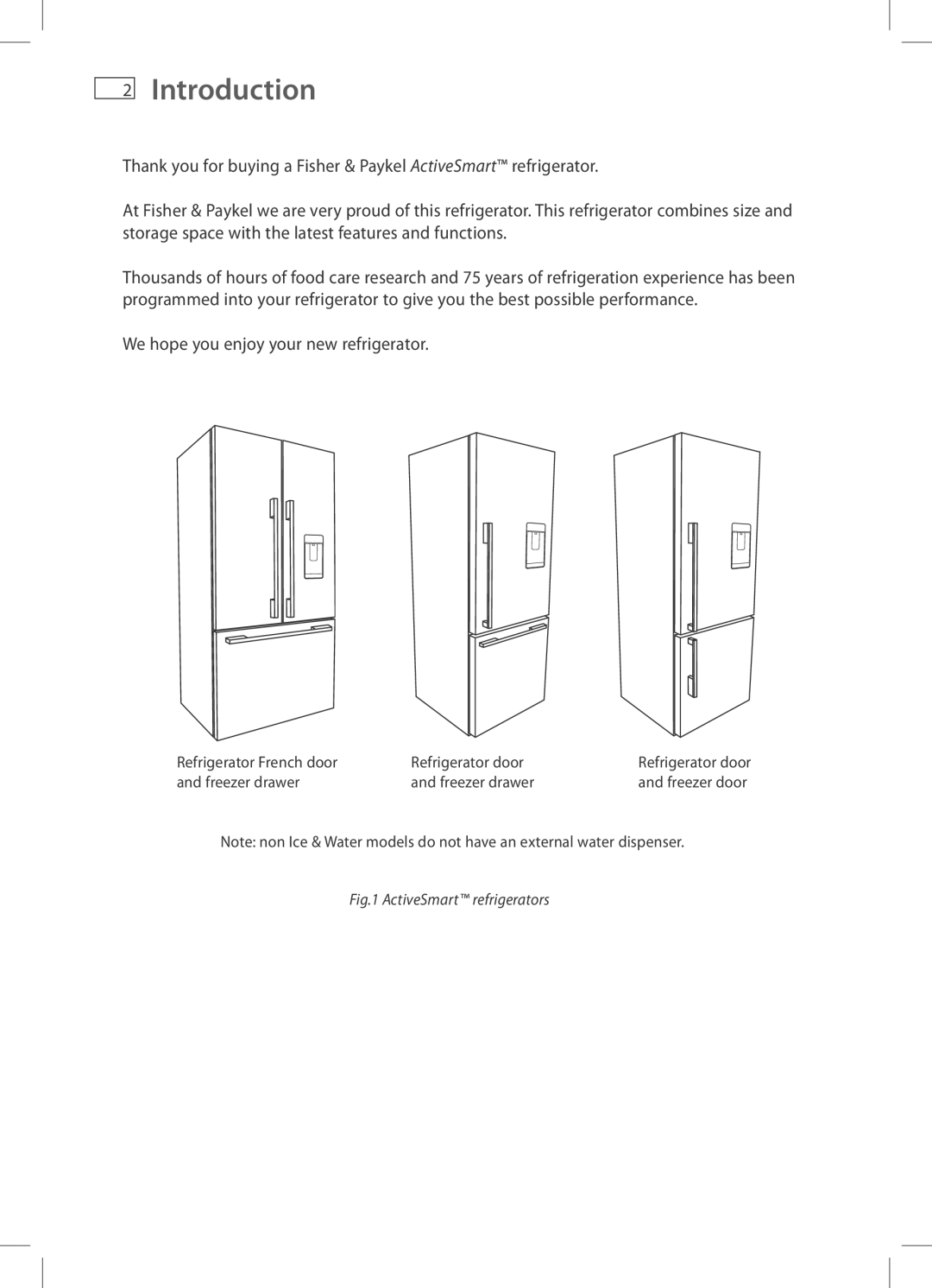 Fisher & Paykel RF540A, E442B, RF522A, RF610A, RF522W, E522B, E402B, E406B Introduction, We hope you enjoy your new refrigerator 