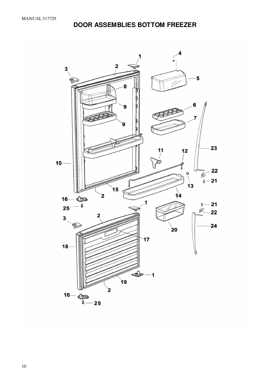 Fisher & Paykel E521TL E521TR E522BL E522BR manual Door Assemblies Bottom Freezer 