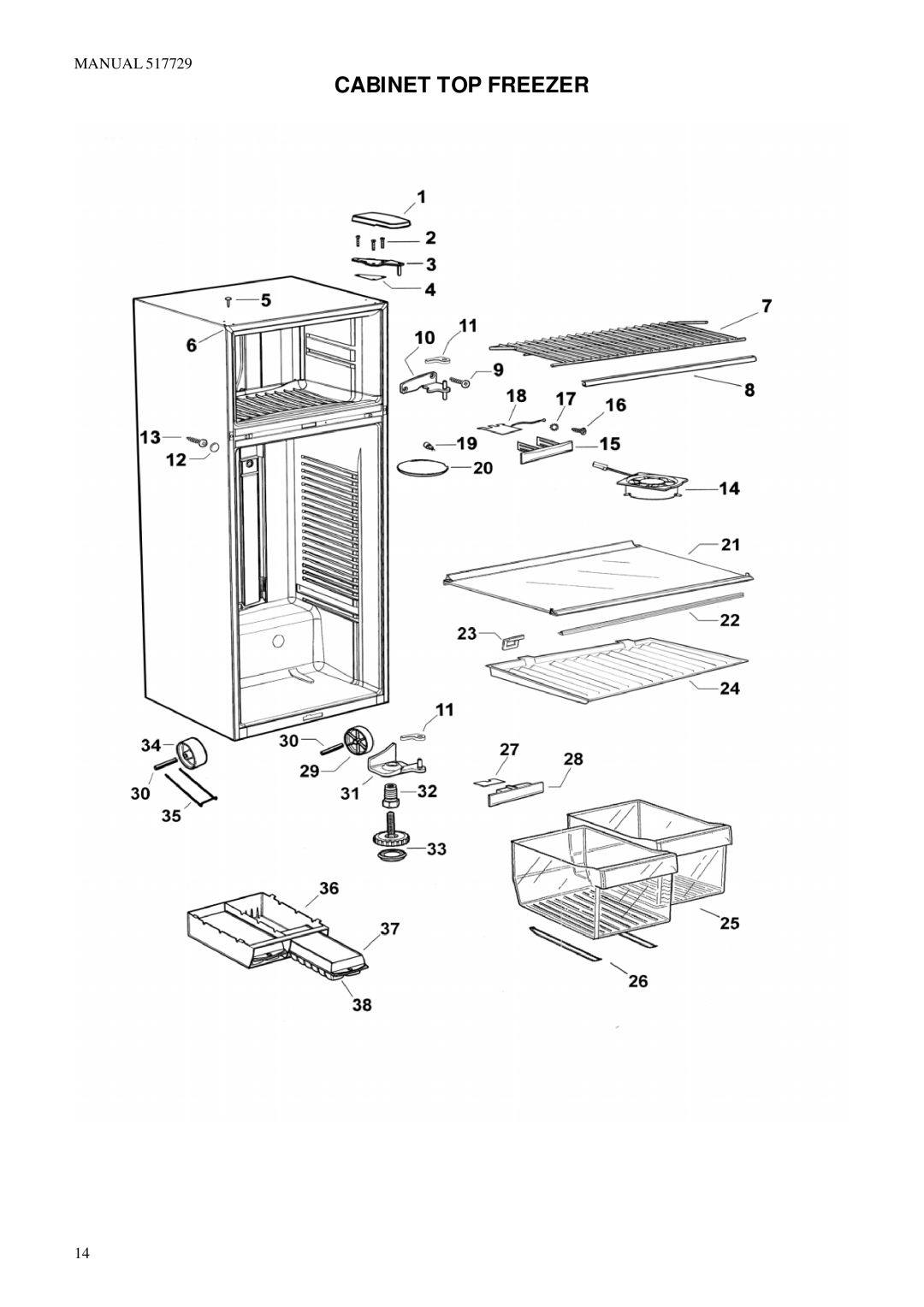 Fisher & Paykel E521TL E521TR E522BL E522BR manual Cabinet TOP Freezer 