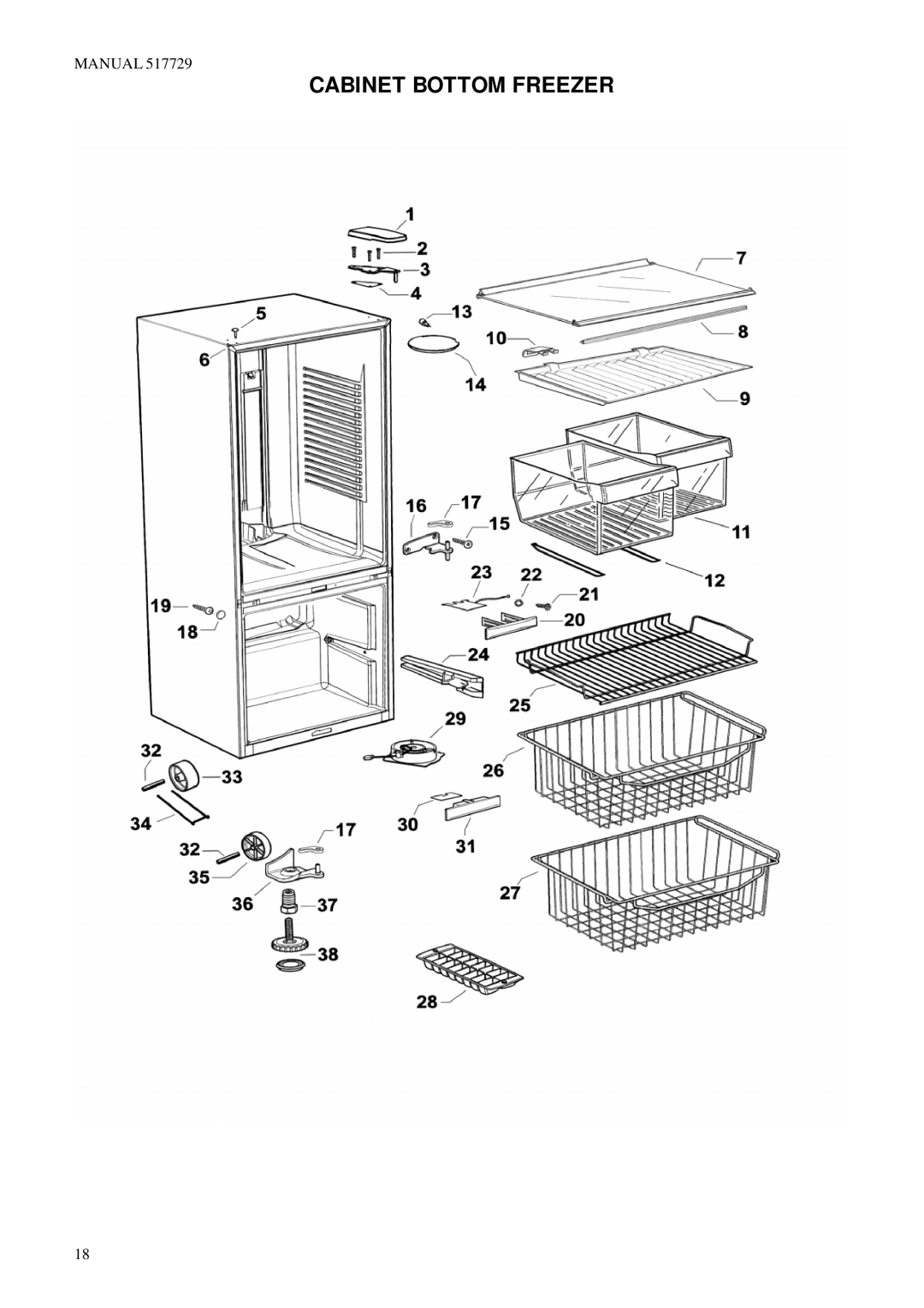 Fisher & Paykel E521TL E521TR E522BL E522BR manual Cabinet Bottom Freezer 