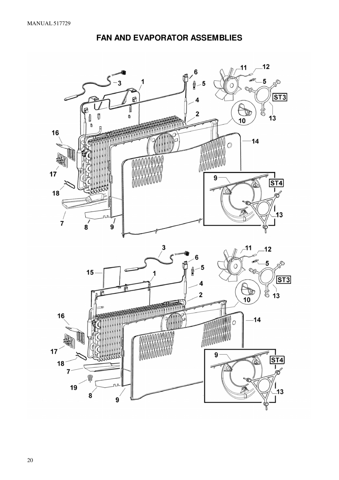 Fisher & Paykel E521TL E521TR E522BL E522BR manual FAN and Evaporator Assemblies 