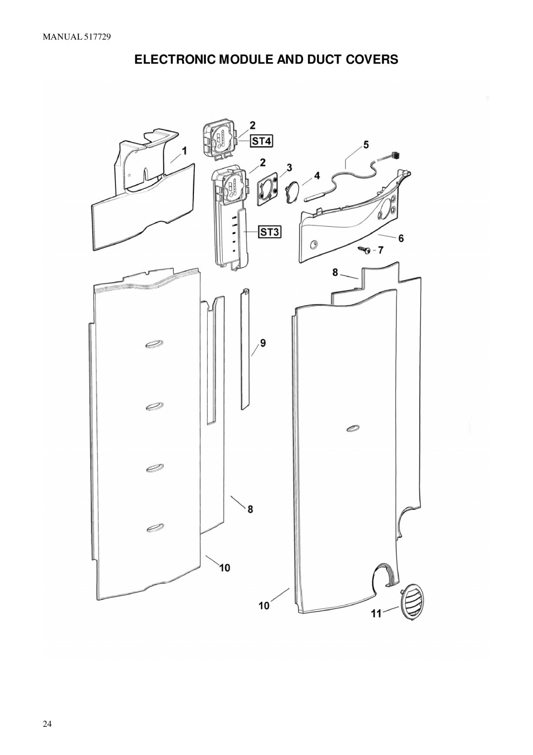 Fisher & Paykel E521TL E521TR E522BL E522BR manual Electronic Module and Duct Covers 