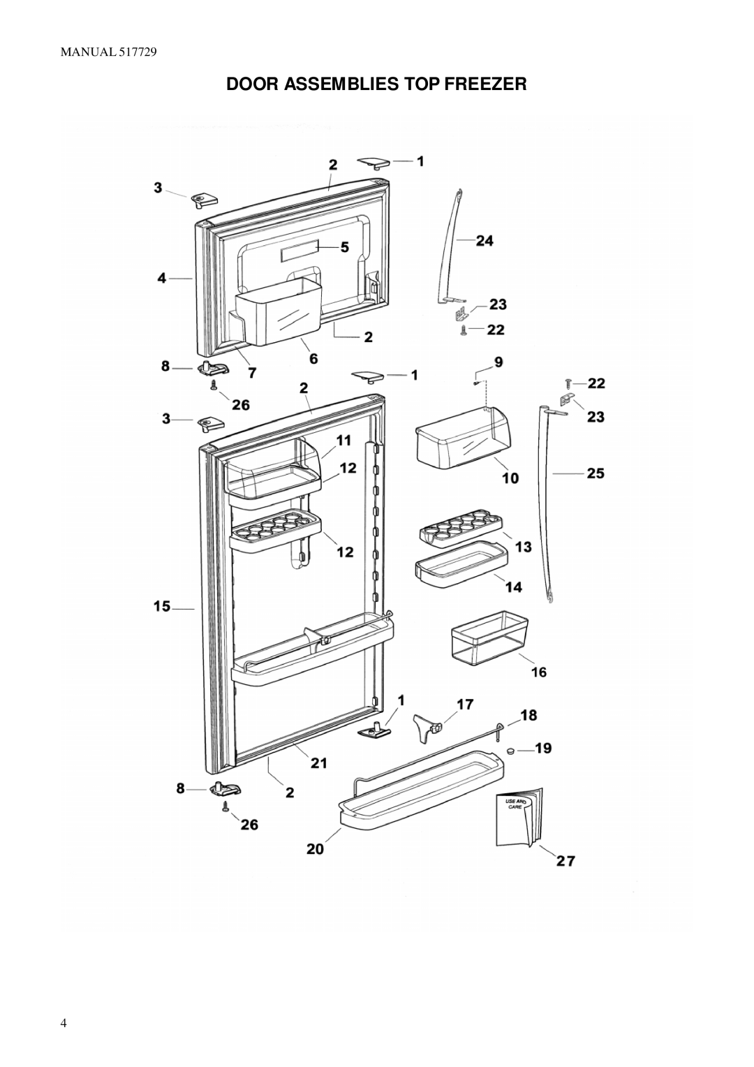 Fisher & Paykel E521TL E521TR E522BL E522BR manual Door Assemblies TOP Freezer 