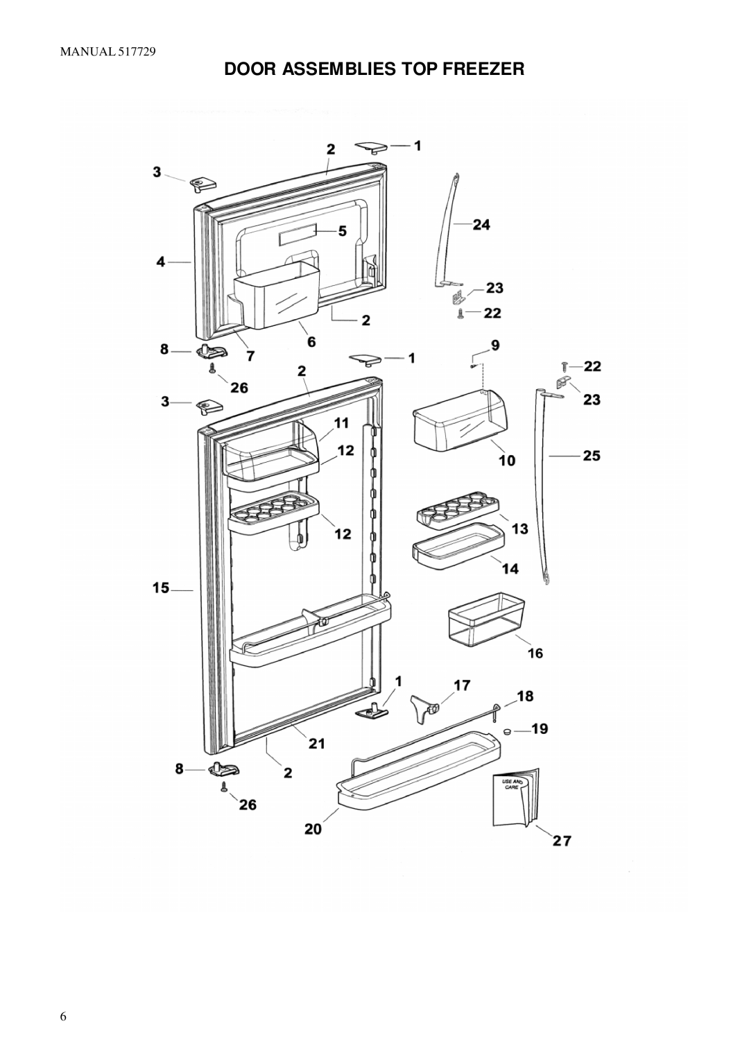 Fisher & Paykel E521TL E521TR E522BL E522BR manual Door Assemblies TOP Freezer 