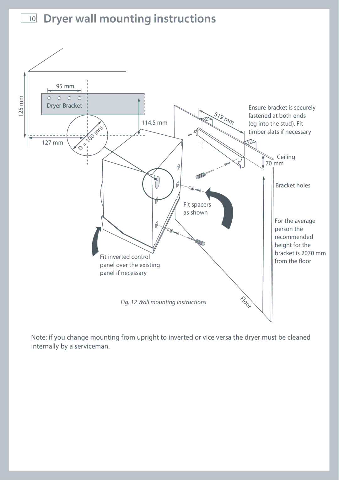 Fisher & Paykel ED56, AD39, AD55 installation instructions Wall mounting instructions 