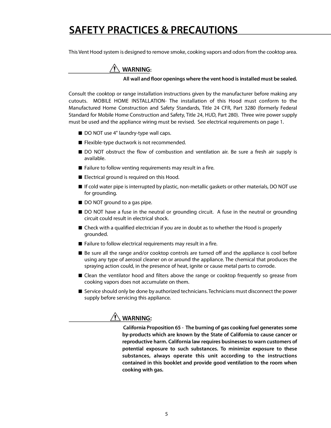 Fisher & Paykel ES36, VS36, VS1236, VS30, ES30, VS48 manual Safety Practices & Precautions 