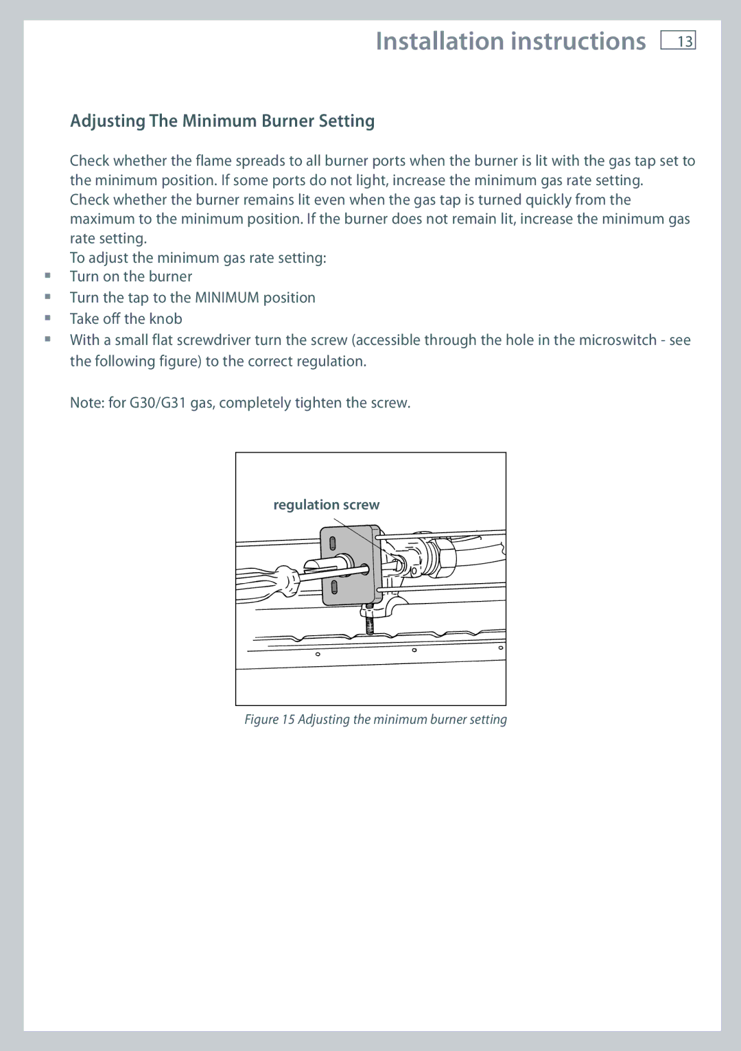 Fisher & Paykel GB IE installation instructions Adjusting The Minimum Burner Setting, Adjusting the minimum burner setting 