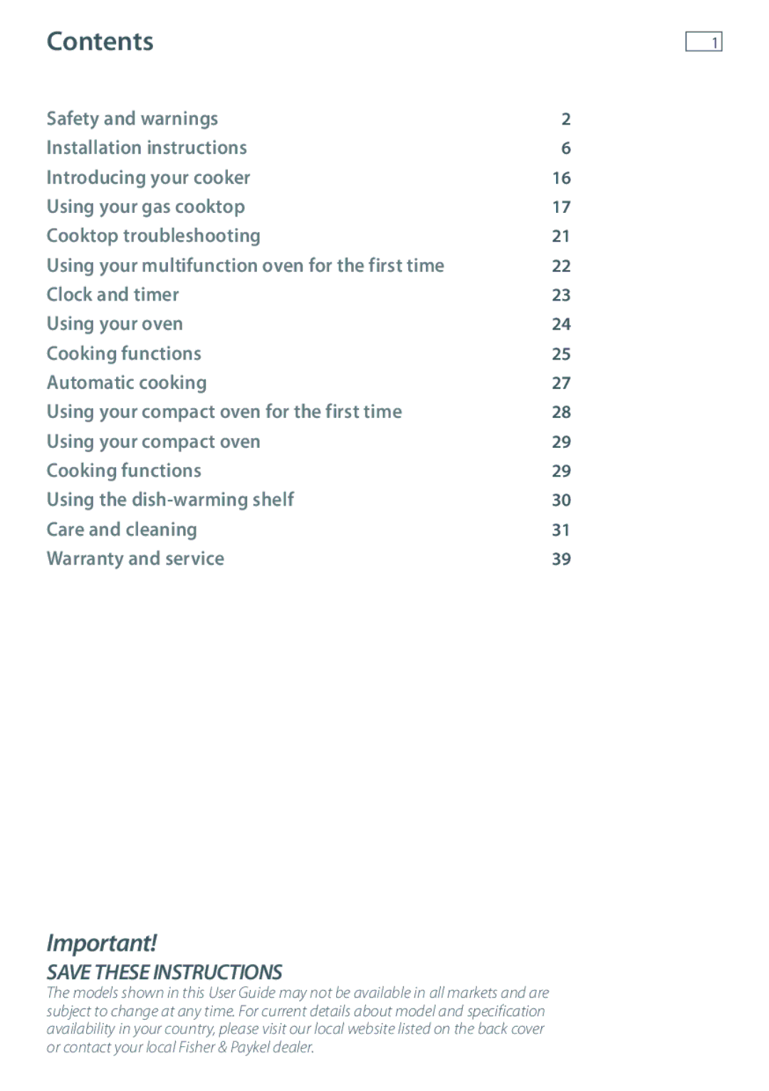 Fisher & Paykel GB IE installation instructions Contents 