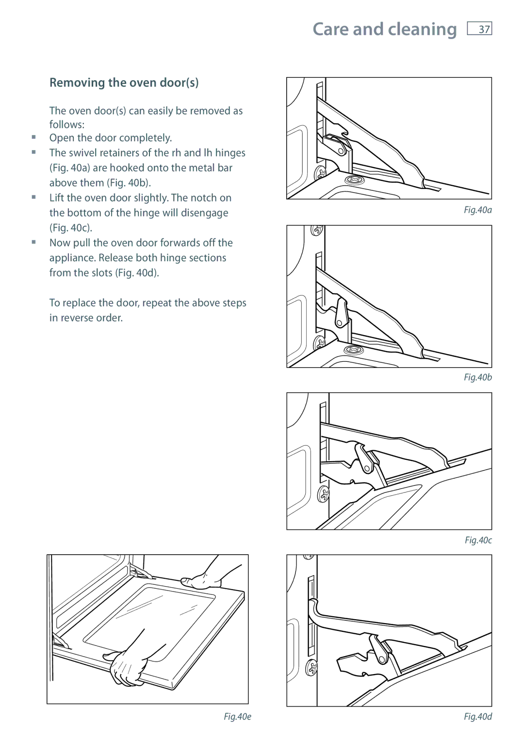 Fisher & Paykel GB IE installation instructions Removing the oven doors 