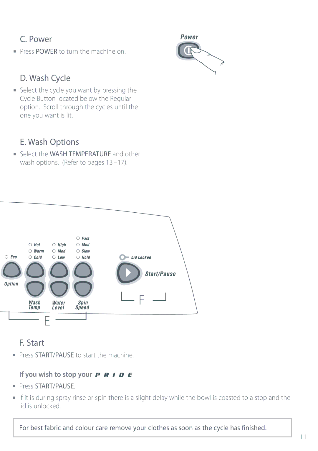 Fisher & Paykel MW512, GW512, GW612, GW712, MW612 installation instructions Power 