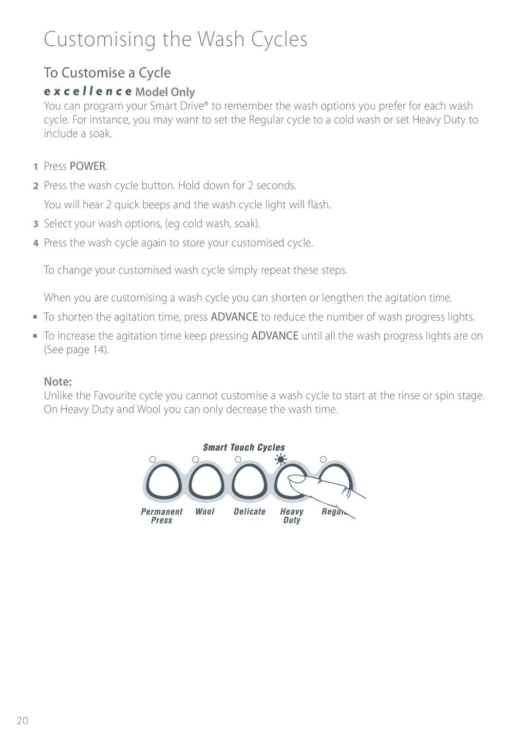 Fisher & Paykel GW512, MW512, GW612, GW712, MW612 installation instructions Customising the Wash Cycles, To Customise a Cycle 