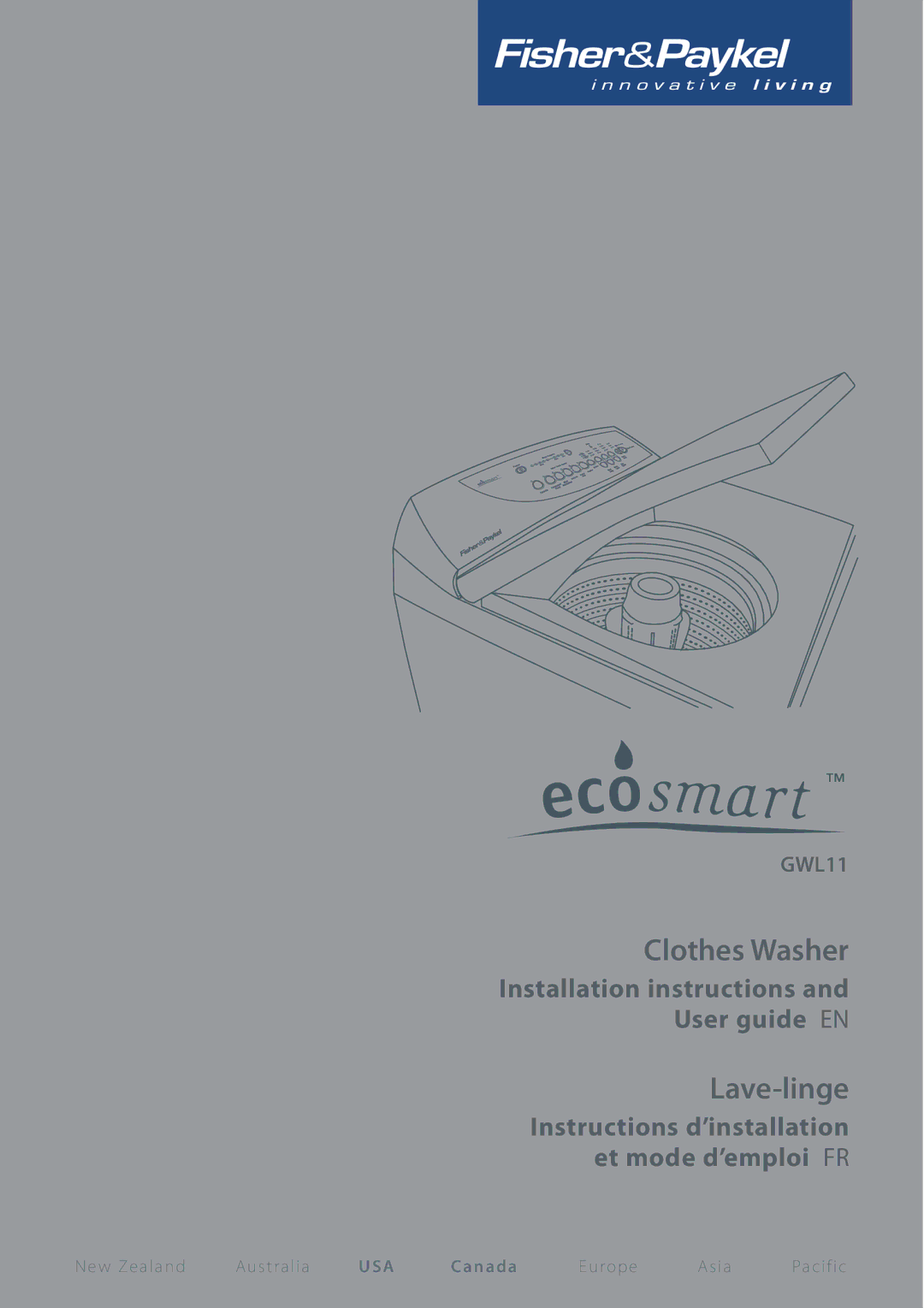 Fisher & Paykel GWL11 installation instructions Clothes Washer 