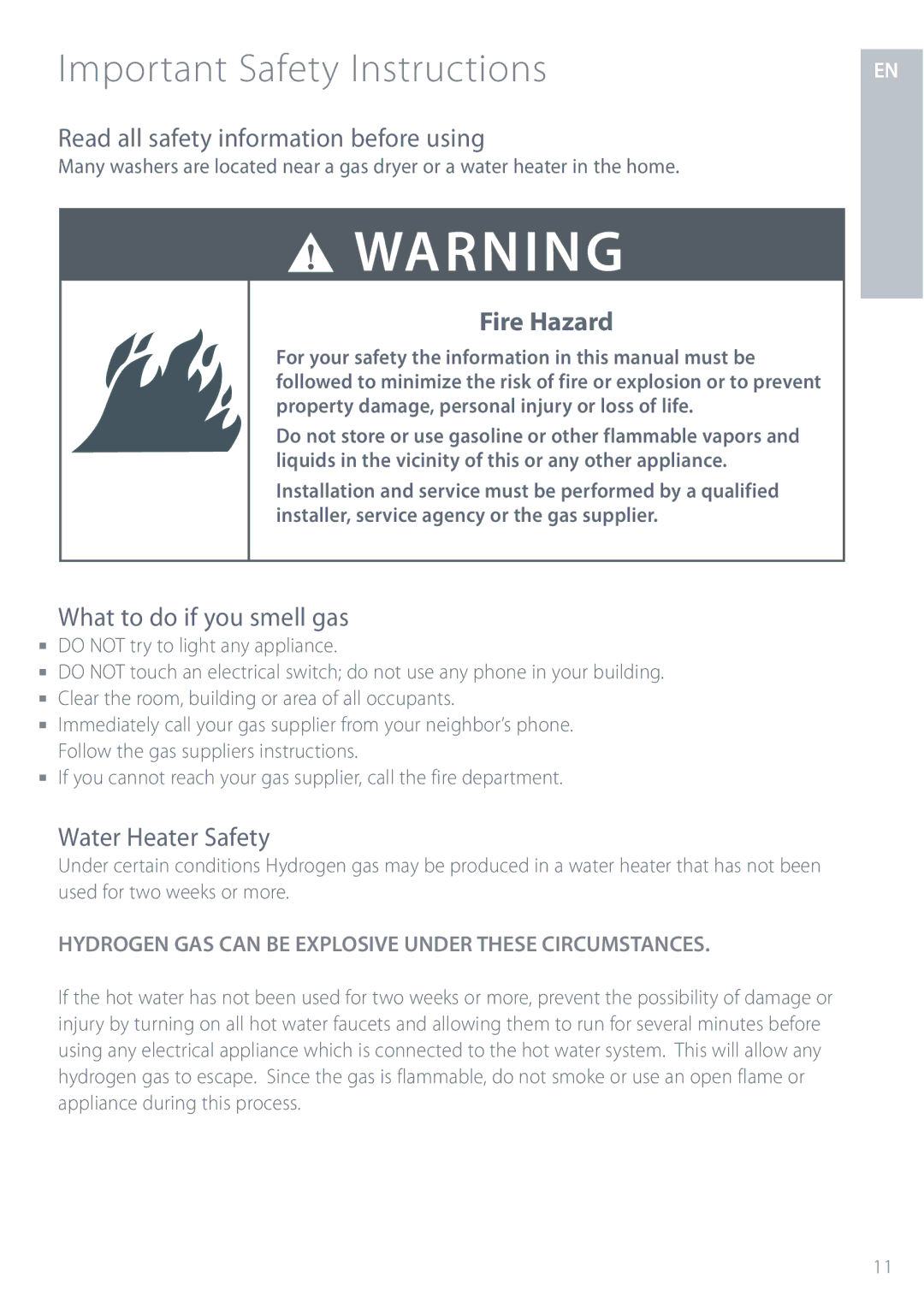 Fisher & Paykel GWL11 Important Safety Instructions, Read all safety information before using, What to do if you smell gas 