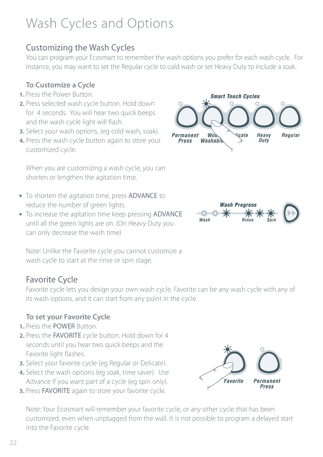 Fisher & Paykel GWL11 Customizing the Wash Cycles, To Customize a Cycle, To set your Favorite Cycle 