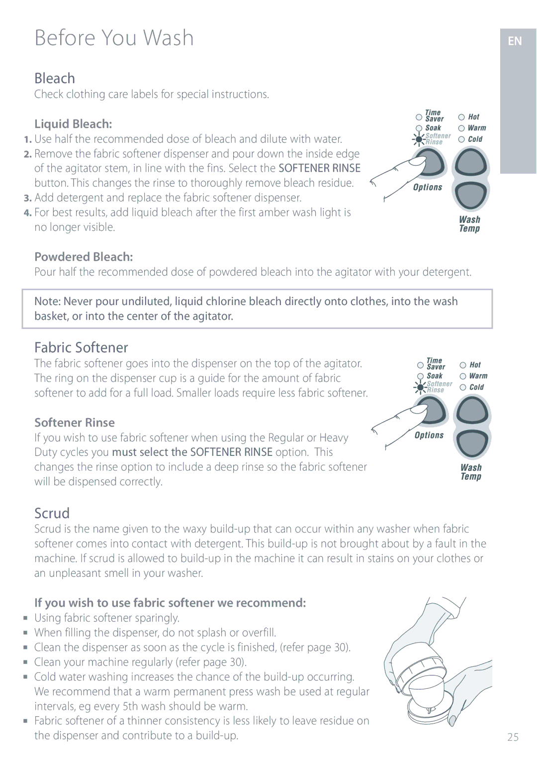 Fisher & Paykel GWL11 installation instructions Fabric Softener, Scrud 