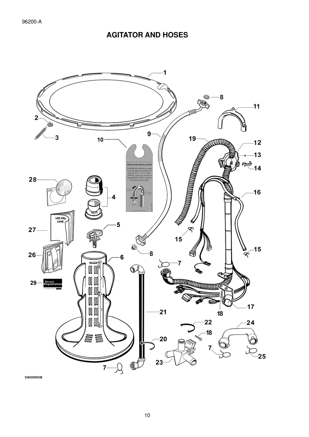 Fisher & Paykel GWL15 US FP WH manual Agitator and Hoses 