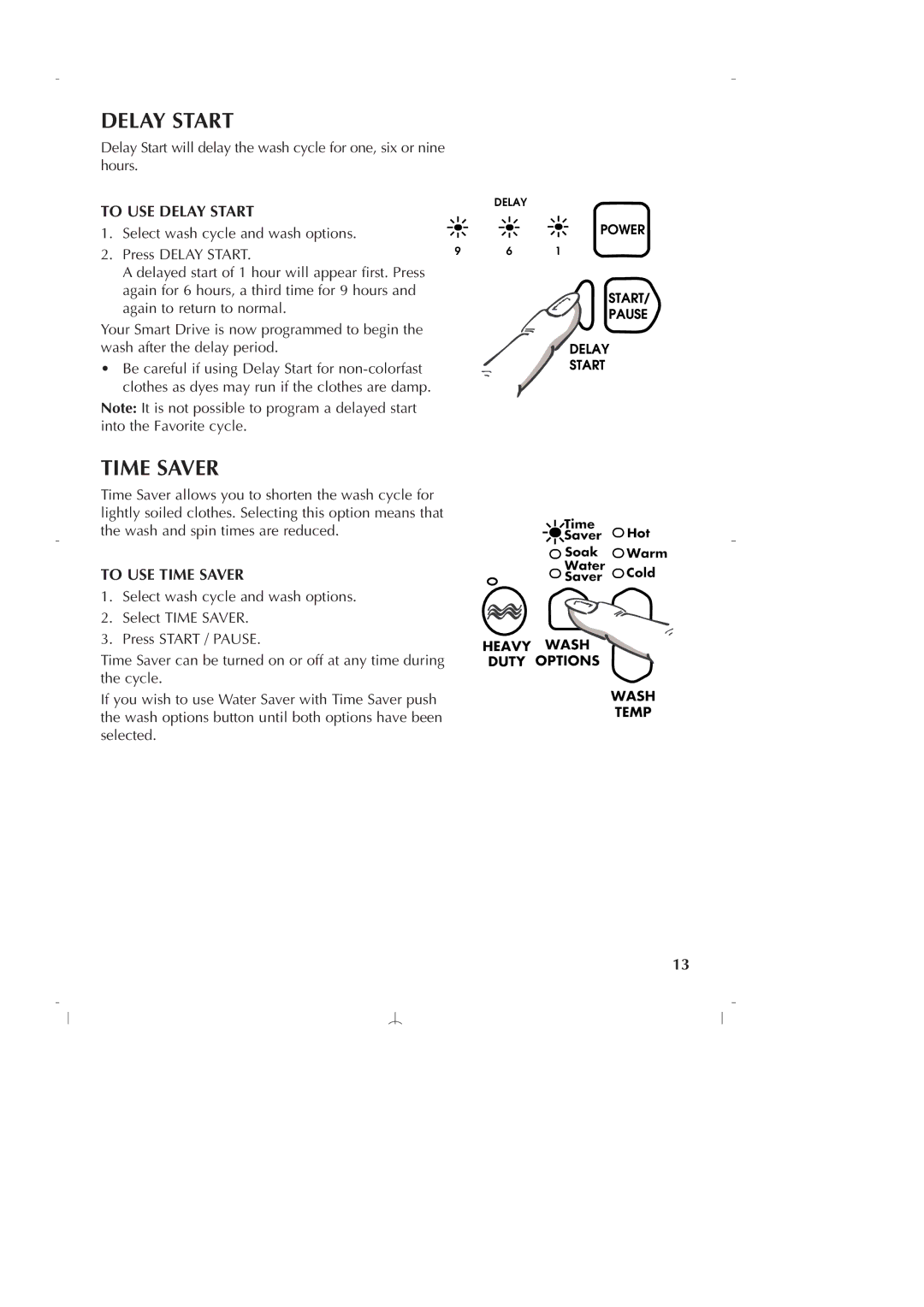 Fisher & Paykel GWLO8 manual To USE Delay Start, To USE Time Saver 