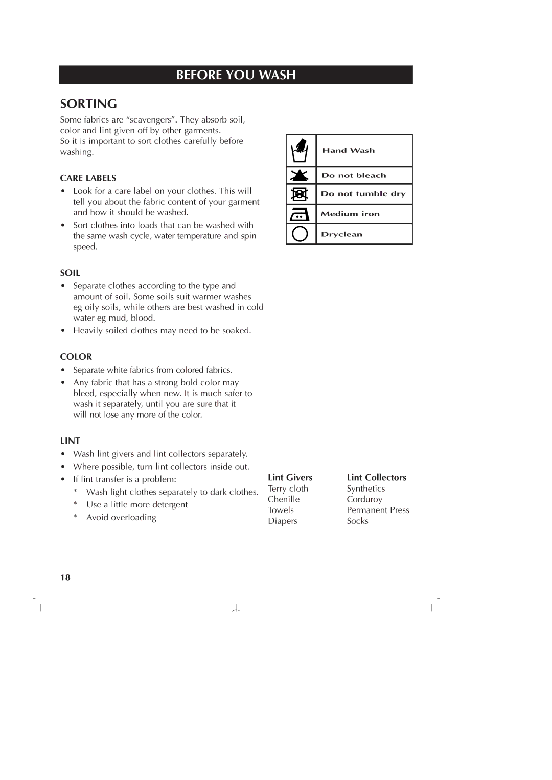 Fisher & Paykel GWLO8 manual Before YOU Wash, Sorting 