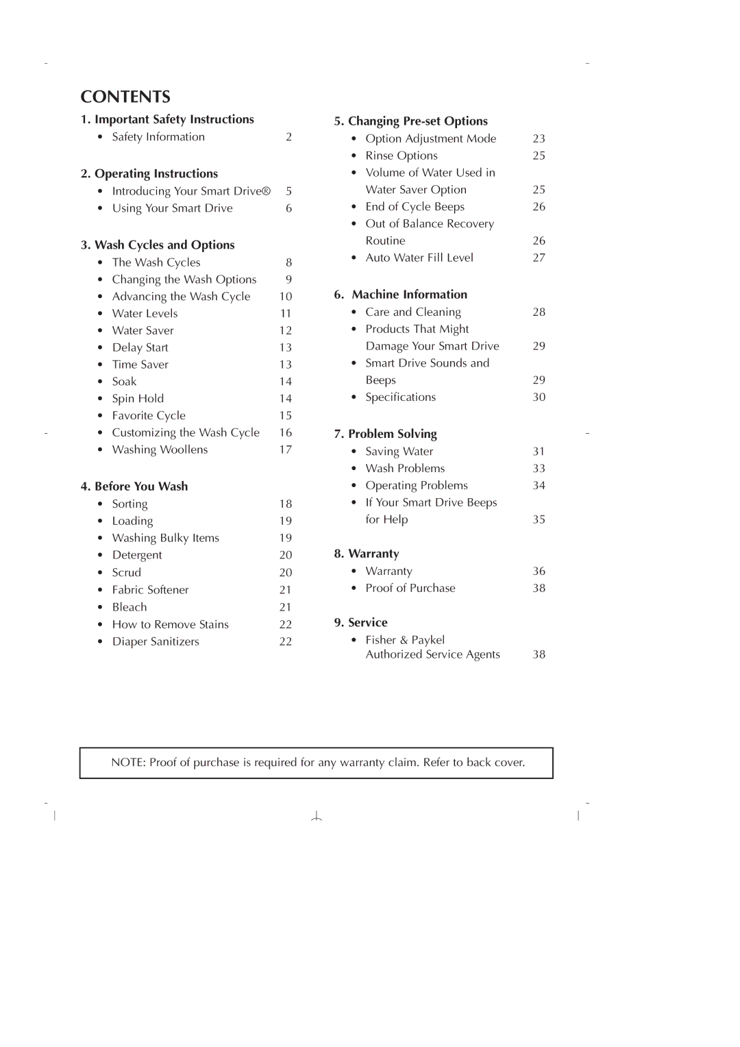 Fisher & Paykel GWLO8 manual Contents 