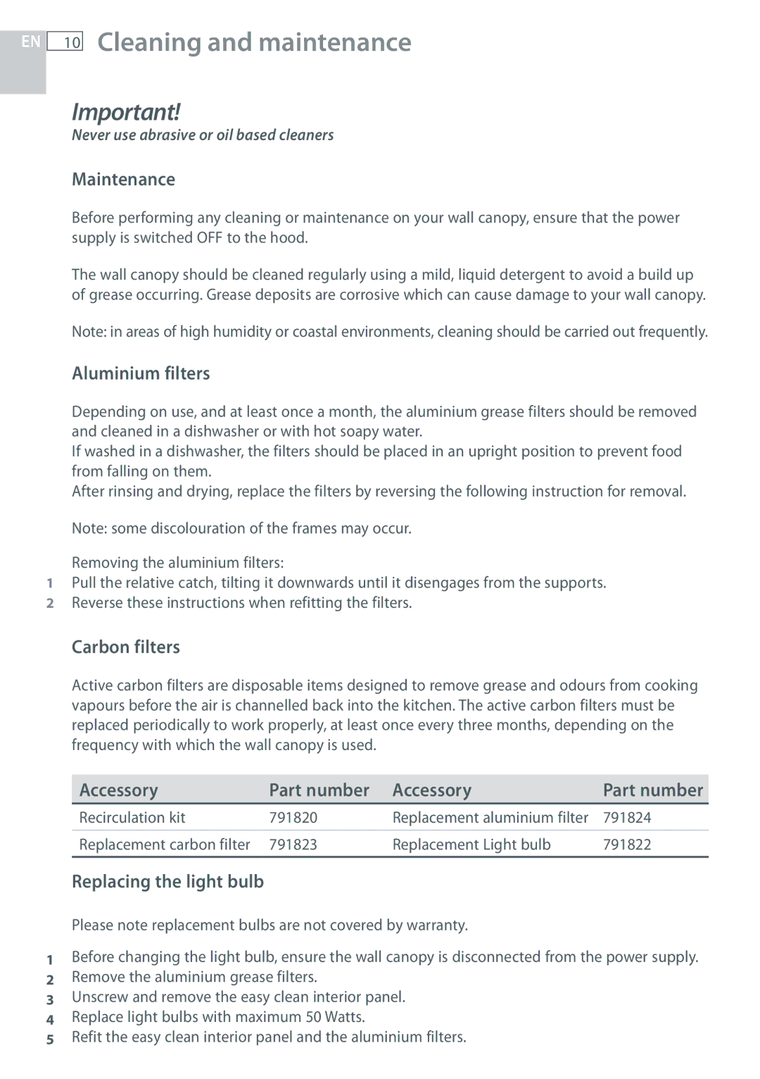 Fisher & Paykel HC120DCXB1, HC90DCXB1, HC60DCXB1 installation instructions Cleaning and maintenance 