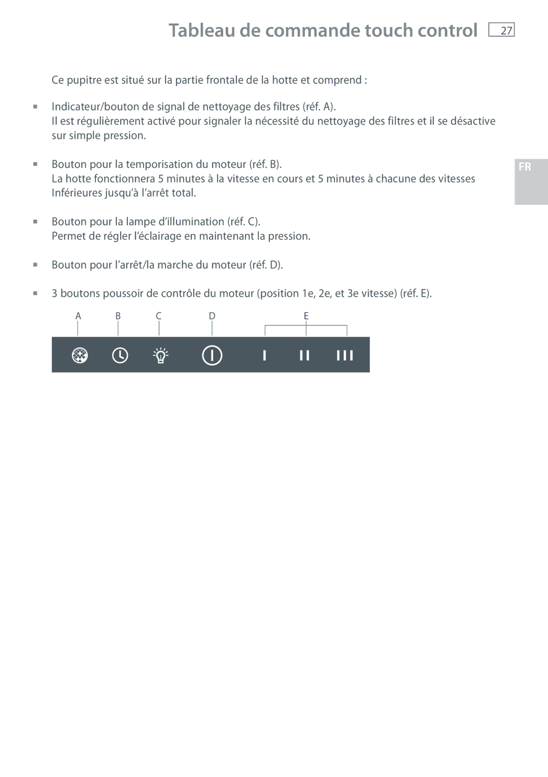 Fisher & Paykel HC60DCXB1, HC120DCXB1, HC90DCXB1 installation instructions Tableau de commande touch control 