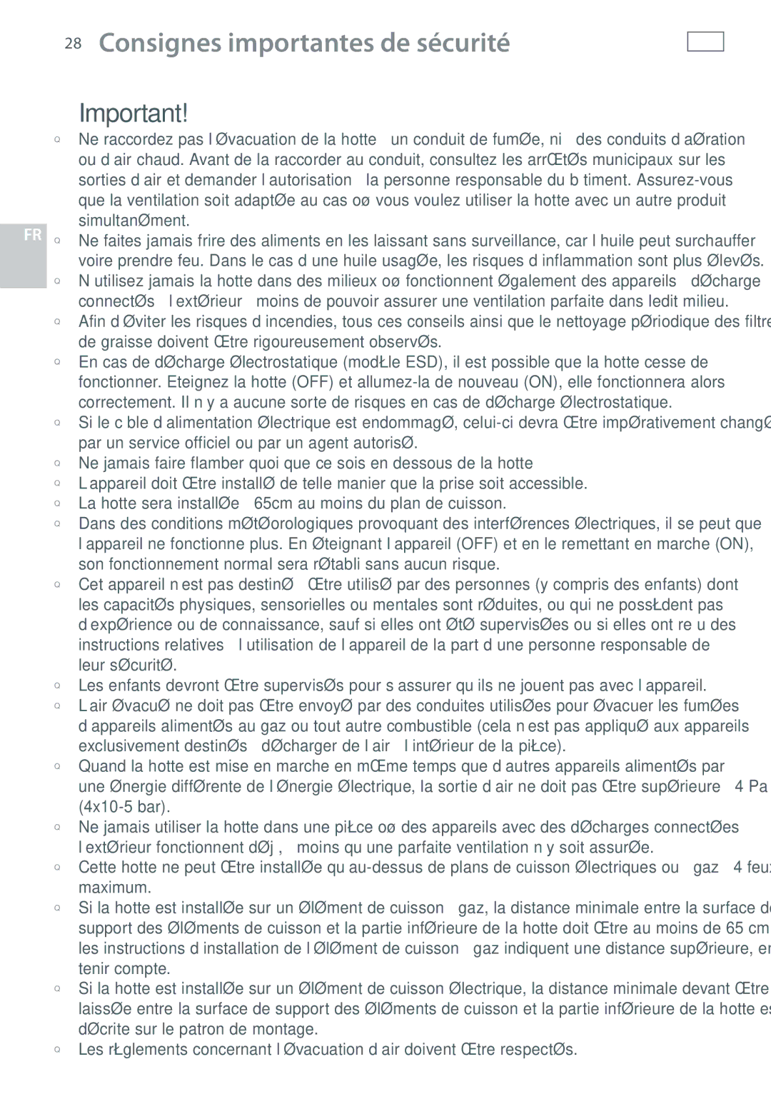 Fisher & Paykel HC120DCXB1, HC90DCXB1, HC60DCXB1 installation instructions Consignes importantes de sécurité, Simultanément 