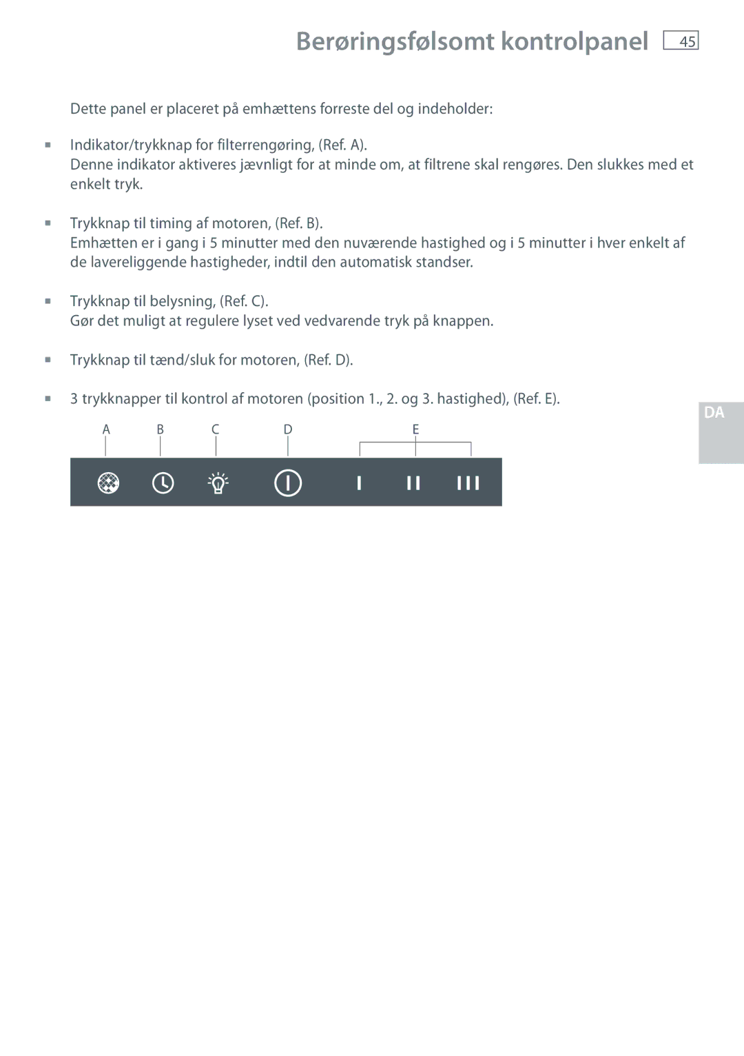 Fisher & Paykel HC60DCXB1, HC120DCXB1, HC90DCXB1 installation instructions Berøringsfølsomt kontrolpanel 