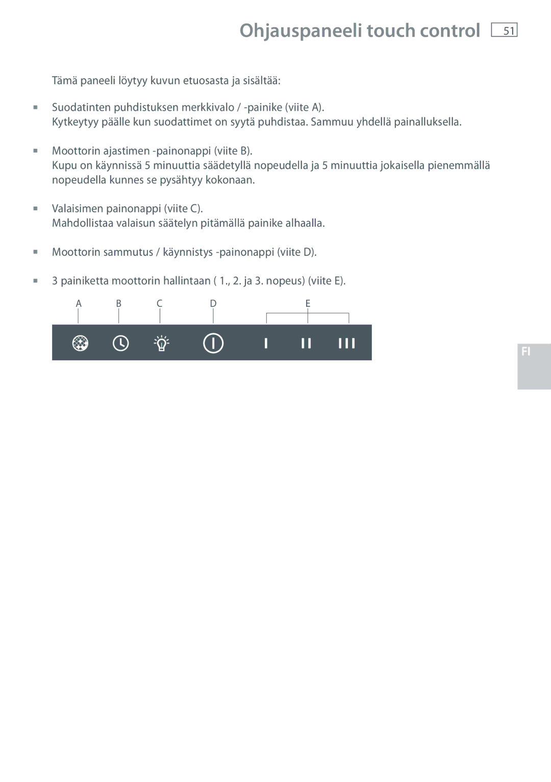 Fisher & Paykel HC60DCXB1, HC120DCXB1, HC90DCXB1 installation instructions Ohjauspaneeli touch control 