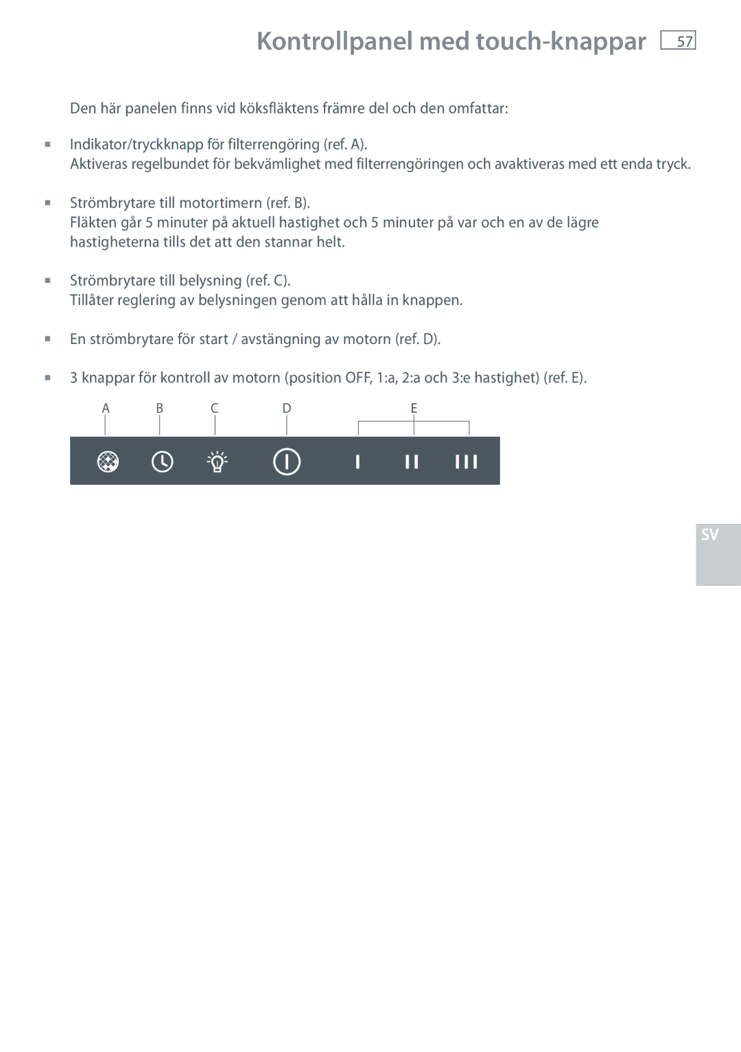 Fisher & Paykel HC60DCXB1, HC120DCXB1, HC90DCXB1 installation instructions Kontrollpanel med touch-knappar 