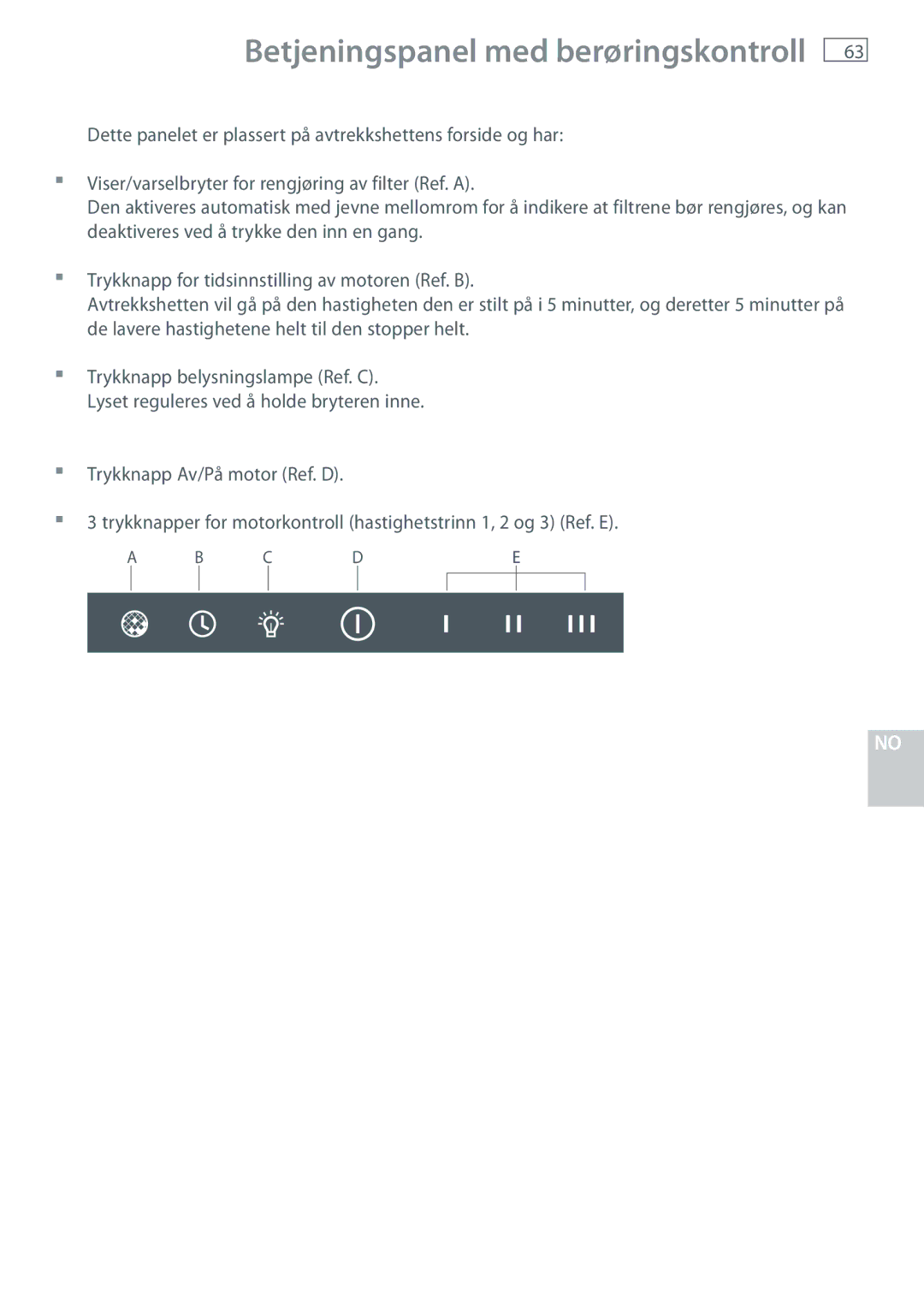 Fisher & Paykel HC60DCXB1, HC120DCXB1, HC90DCXB1 installation instructions Betjeningspanel med berøringskontroll 