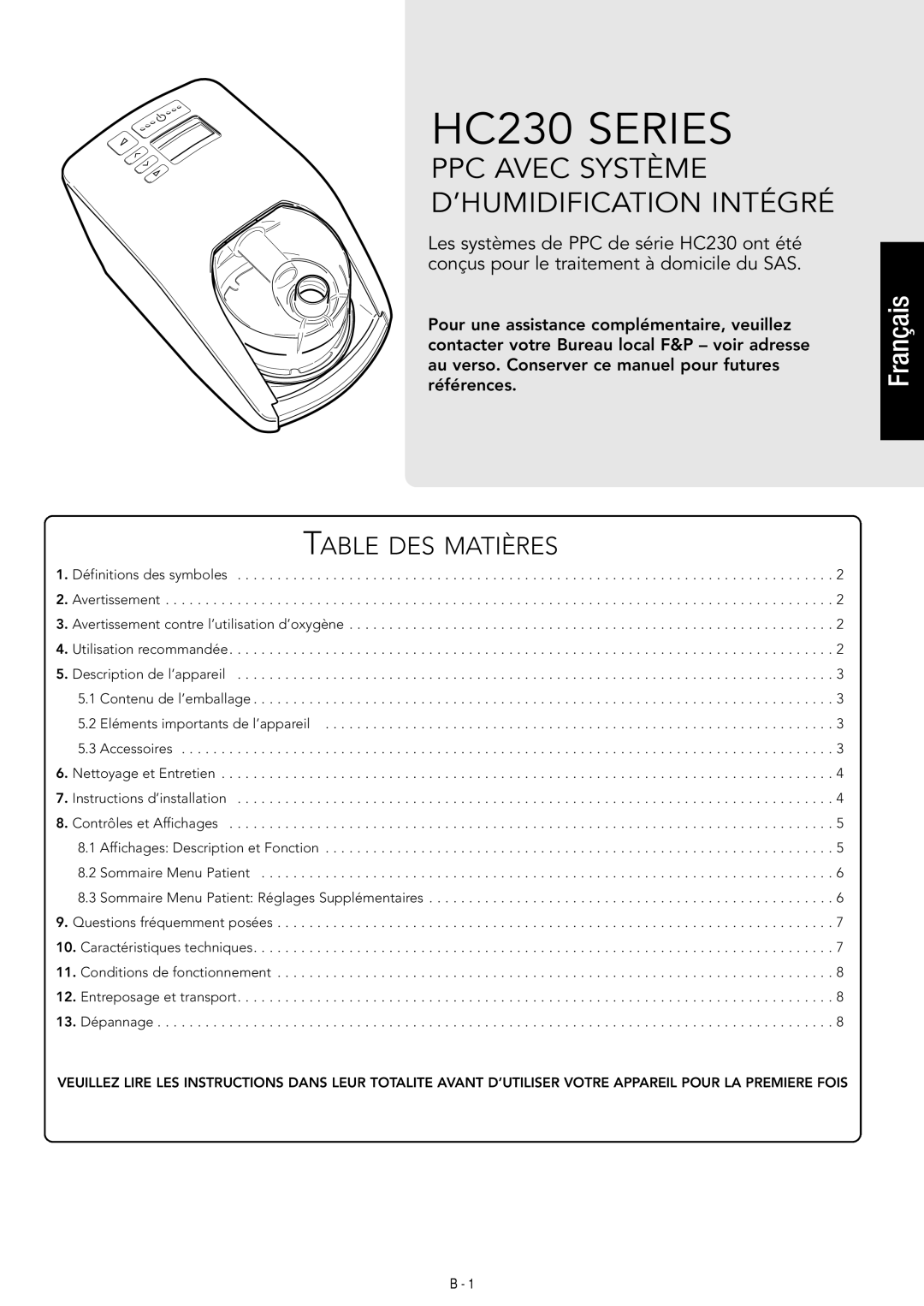 Fisher & Paykel HC230 manual PPC Avec Système ’HUMIDIFICATION Intégré 